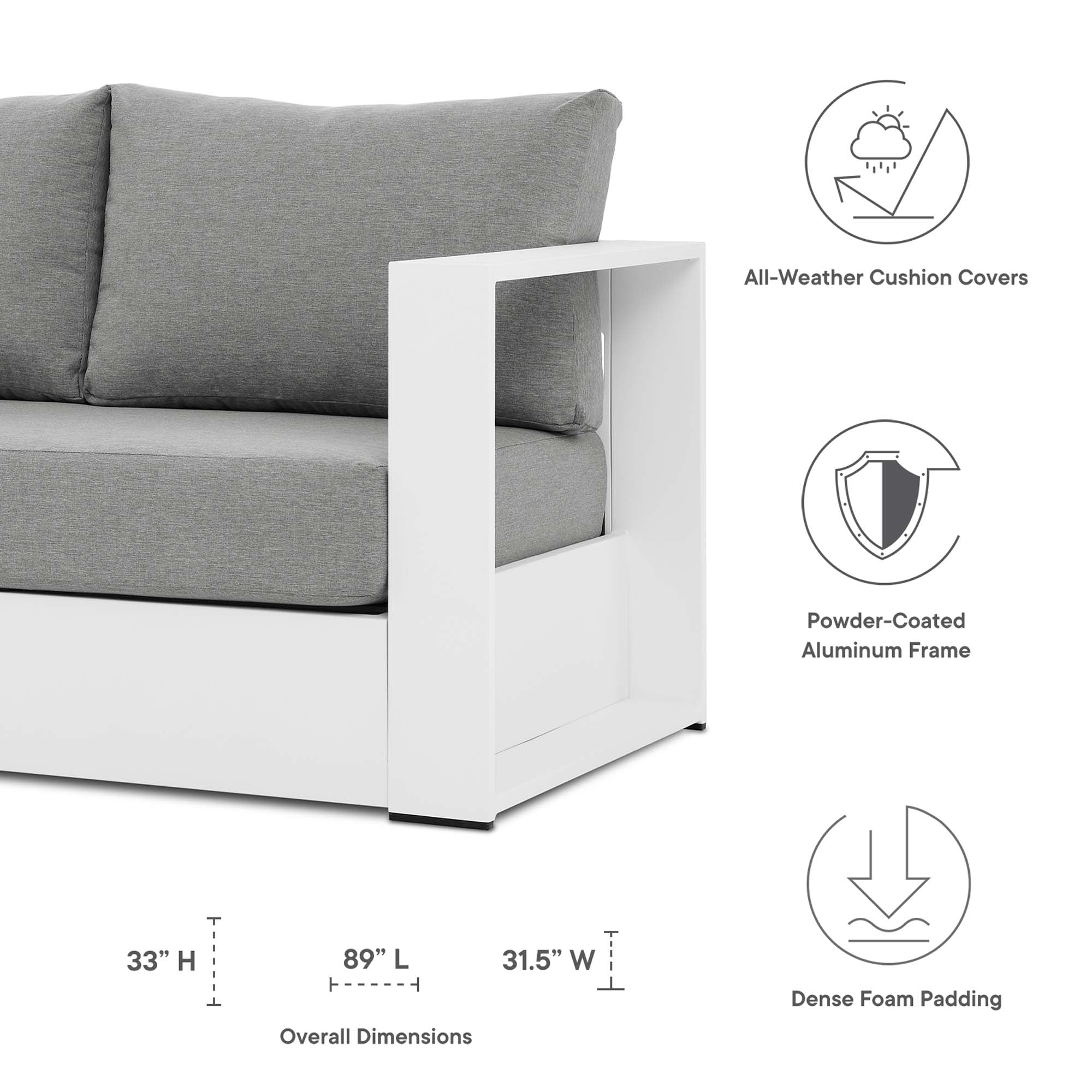 Tahoe Outdoor Patio Powder-Coated Aluminum Sofa