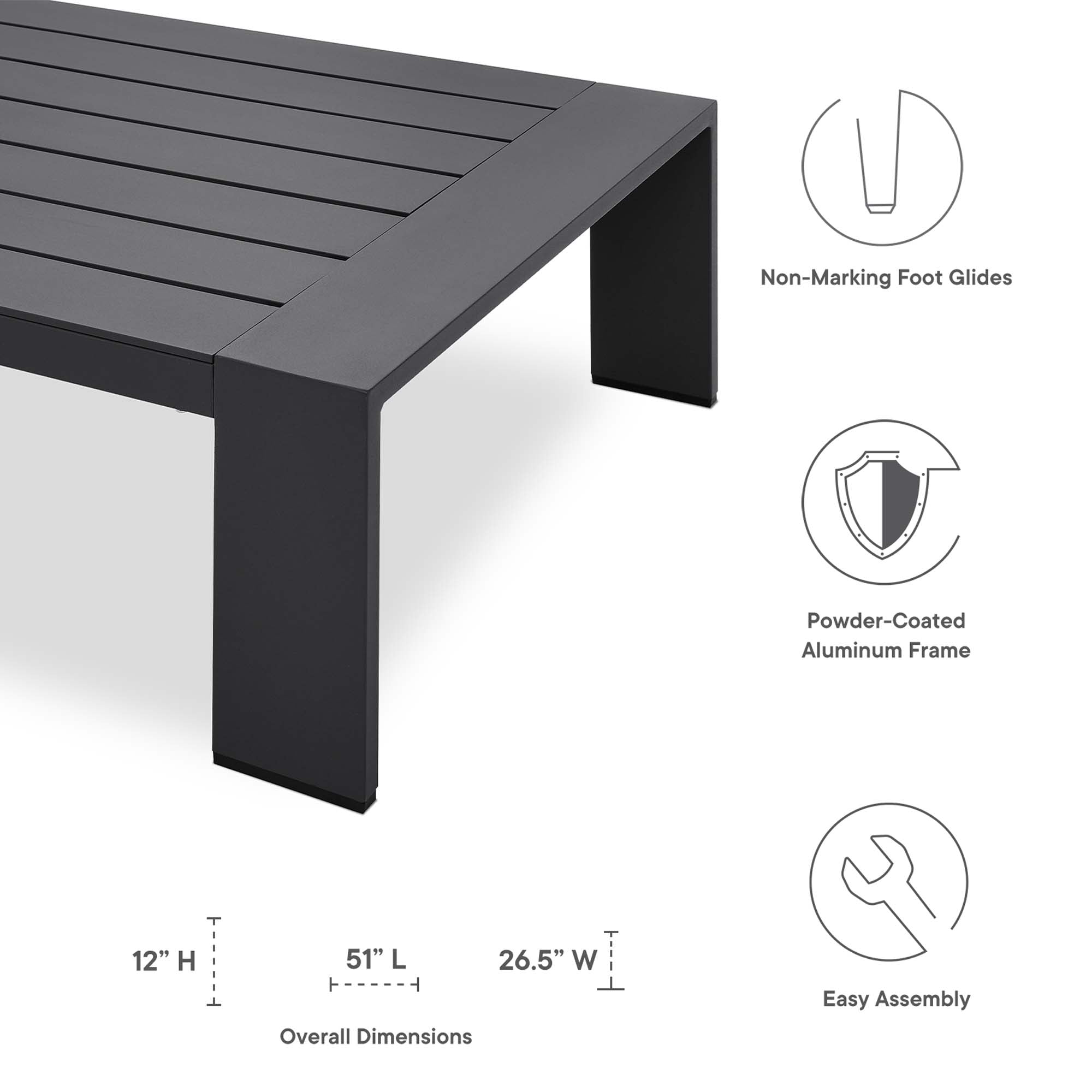 Table basse d'extérieur Tahoe en aluminium avec revêtement en poudre 