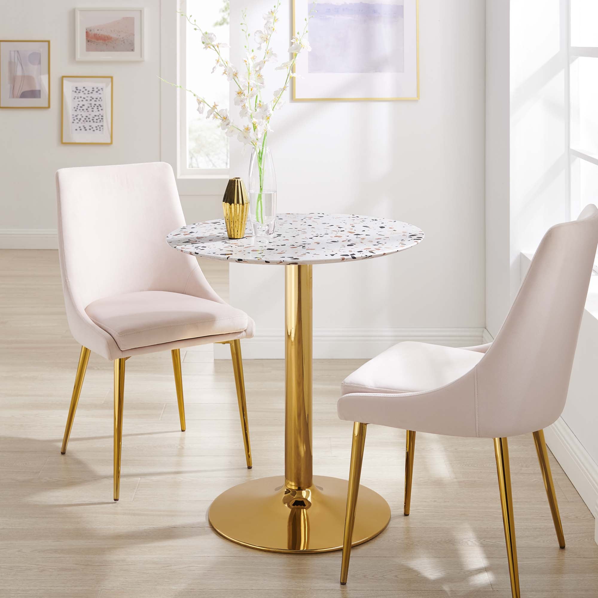 Verne 28" Round Terrazzo Dining Table in Gold White