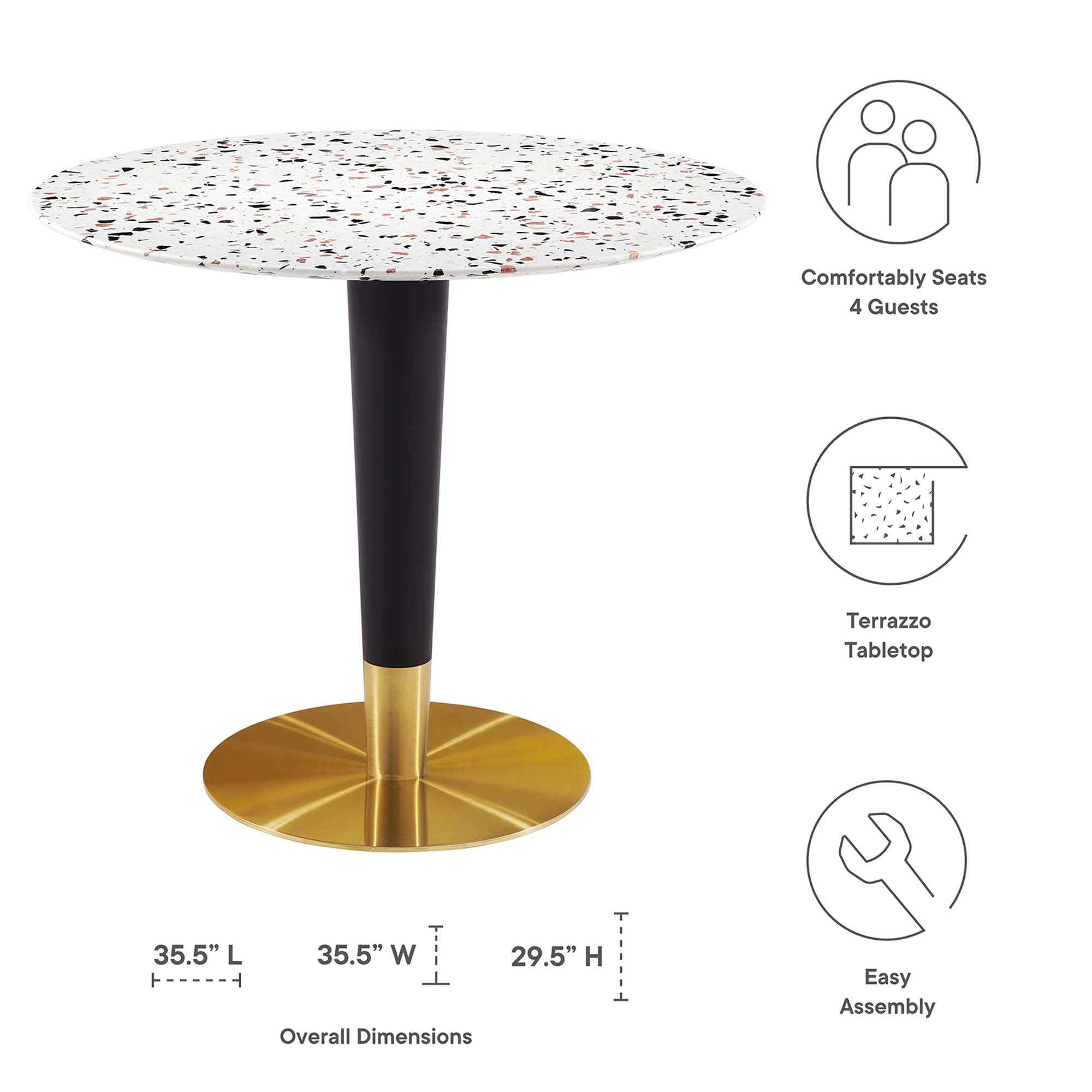 Zinque 36" Round Terrazzo Dining Table in Gold White