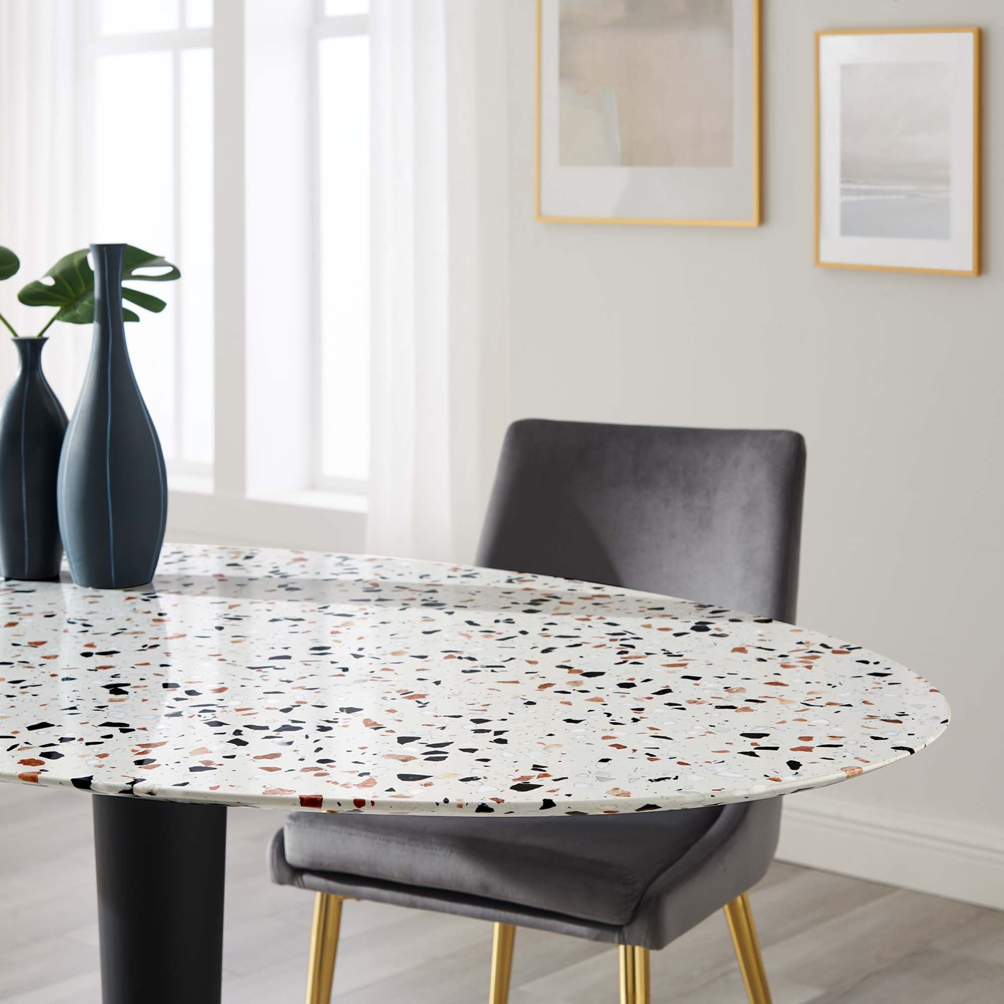 Zinque 60" Oval Terrazzo Dining Table in Gold White