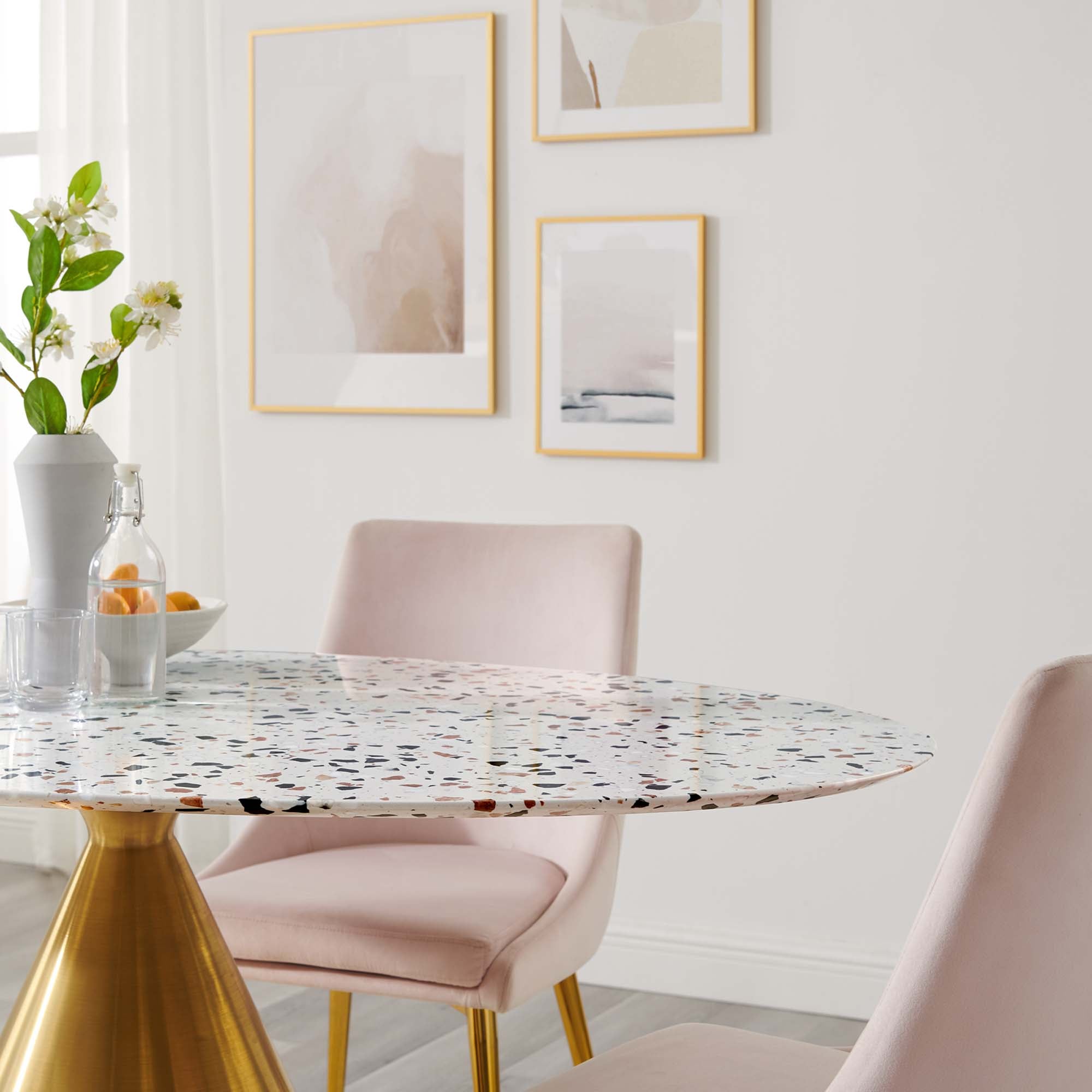 Tupelo 60" Oval Terrazzo Dining Table in Gold White