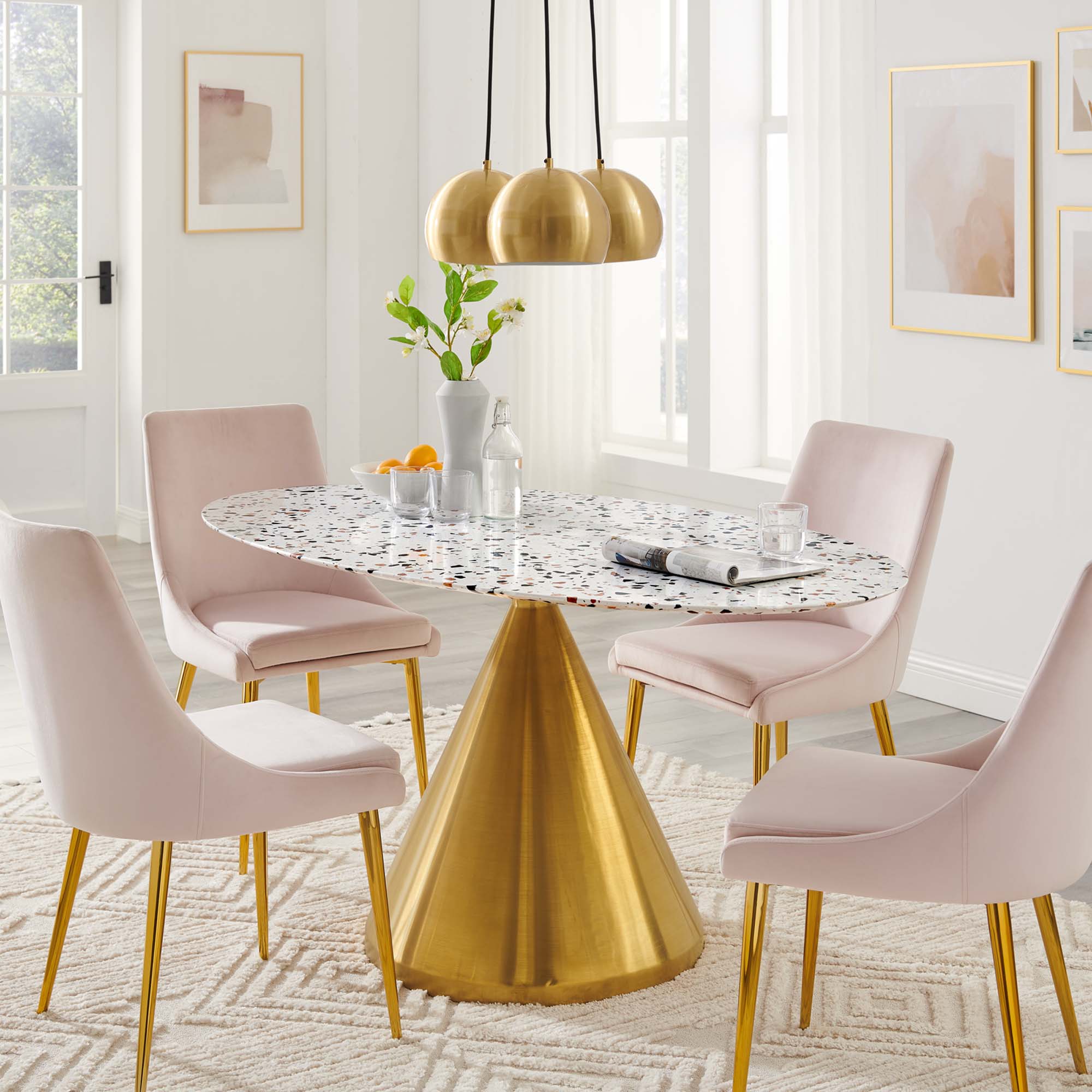 Tupelo 60" Oval Terrazzo Dining Table in Gold White