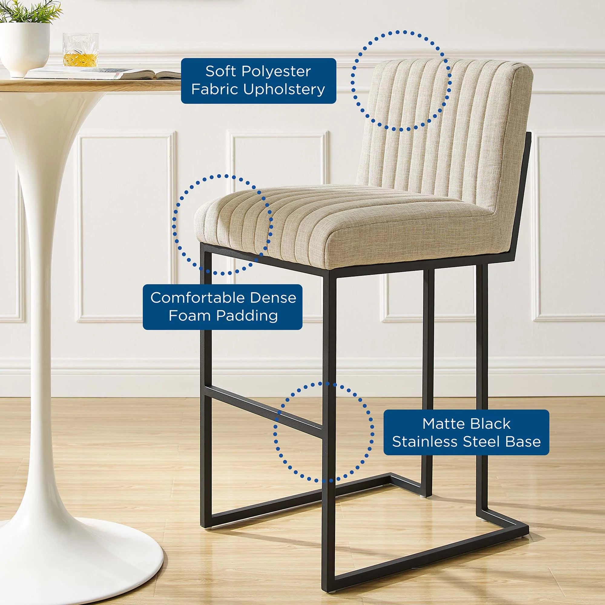 Indulge Channel Tufted Fabric Bar Stools