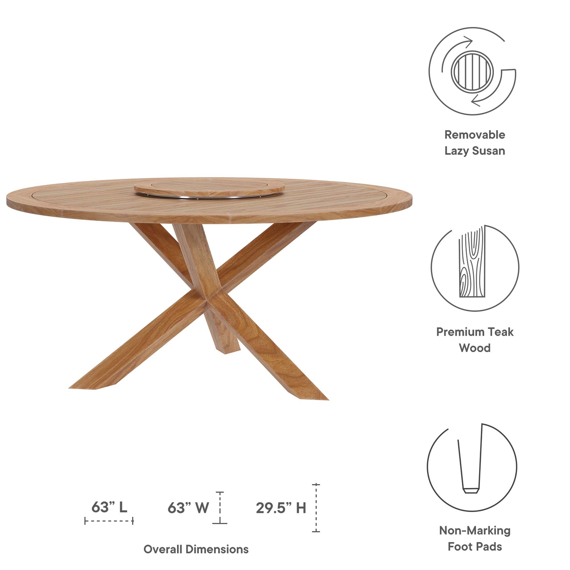 Wellspring 63" Outdoor Patio Teak Wood Dining Table in Natural