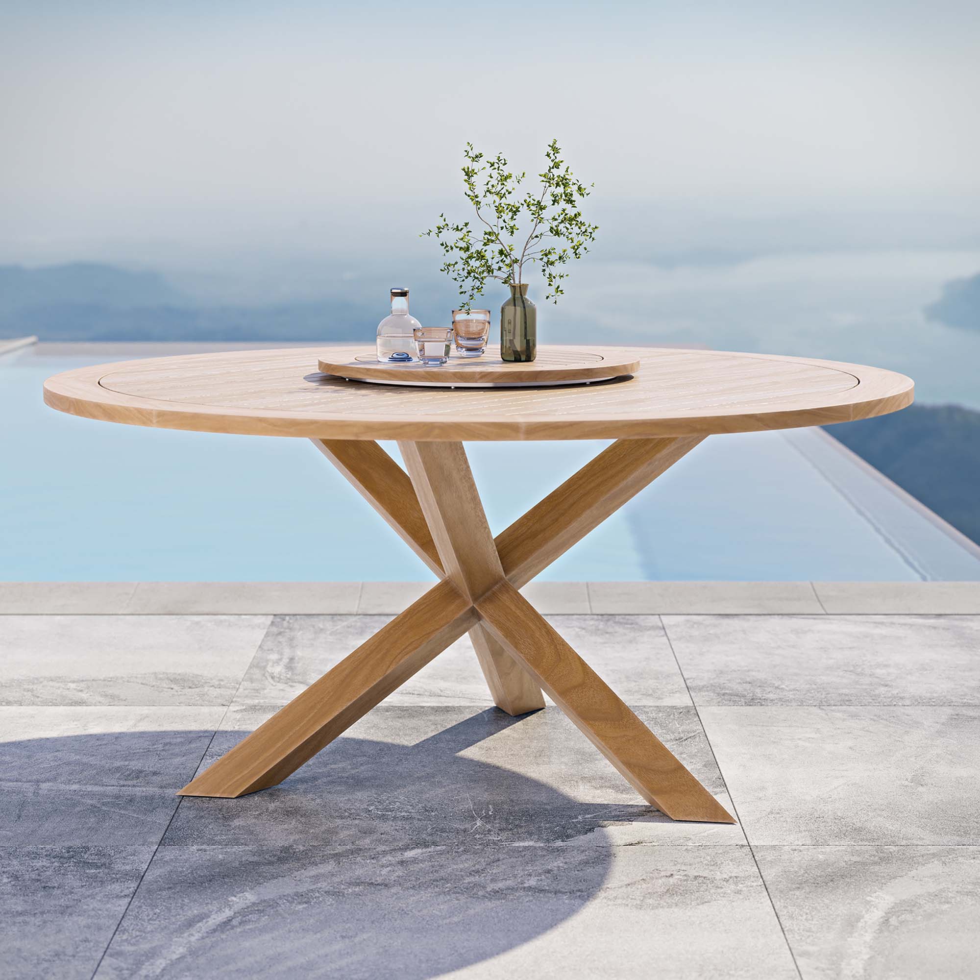 Wellspring 63" Outdoor Patio Teak Wood Dining Table in Natural