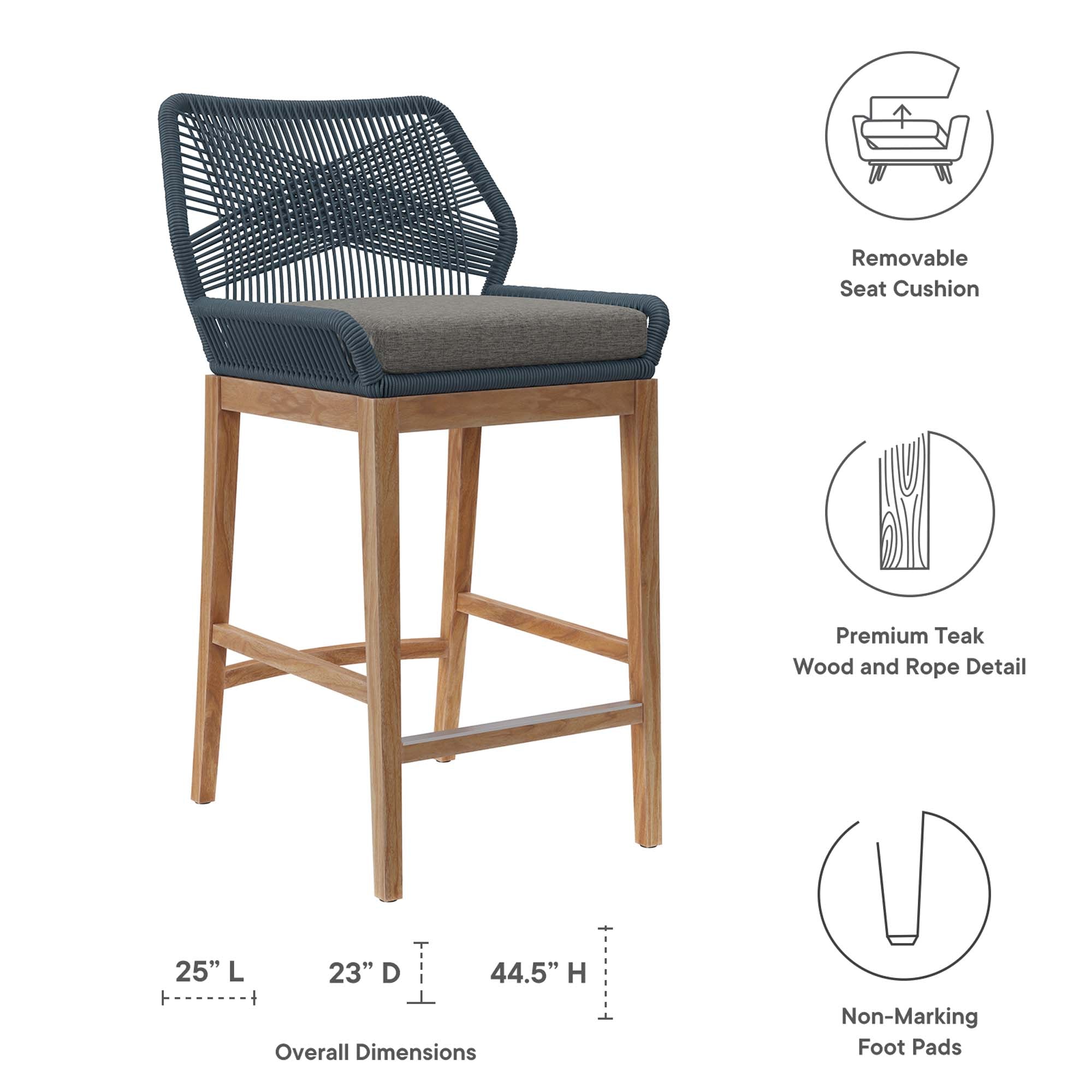 Wellspring 3-Piece Outdoor Patio Teak Wood Bar Set