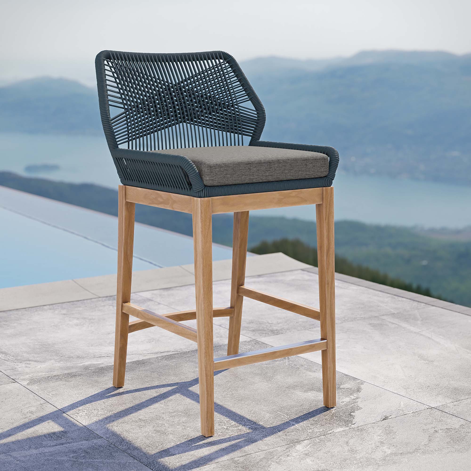 Tabouret de bar en bois de teck pour patio extérieur Wellspring 