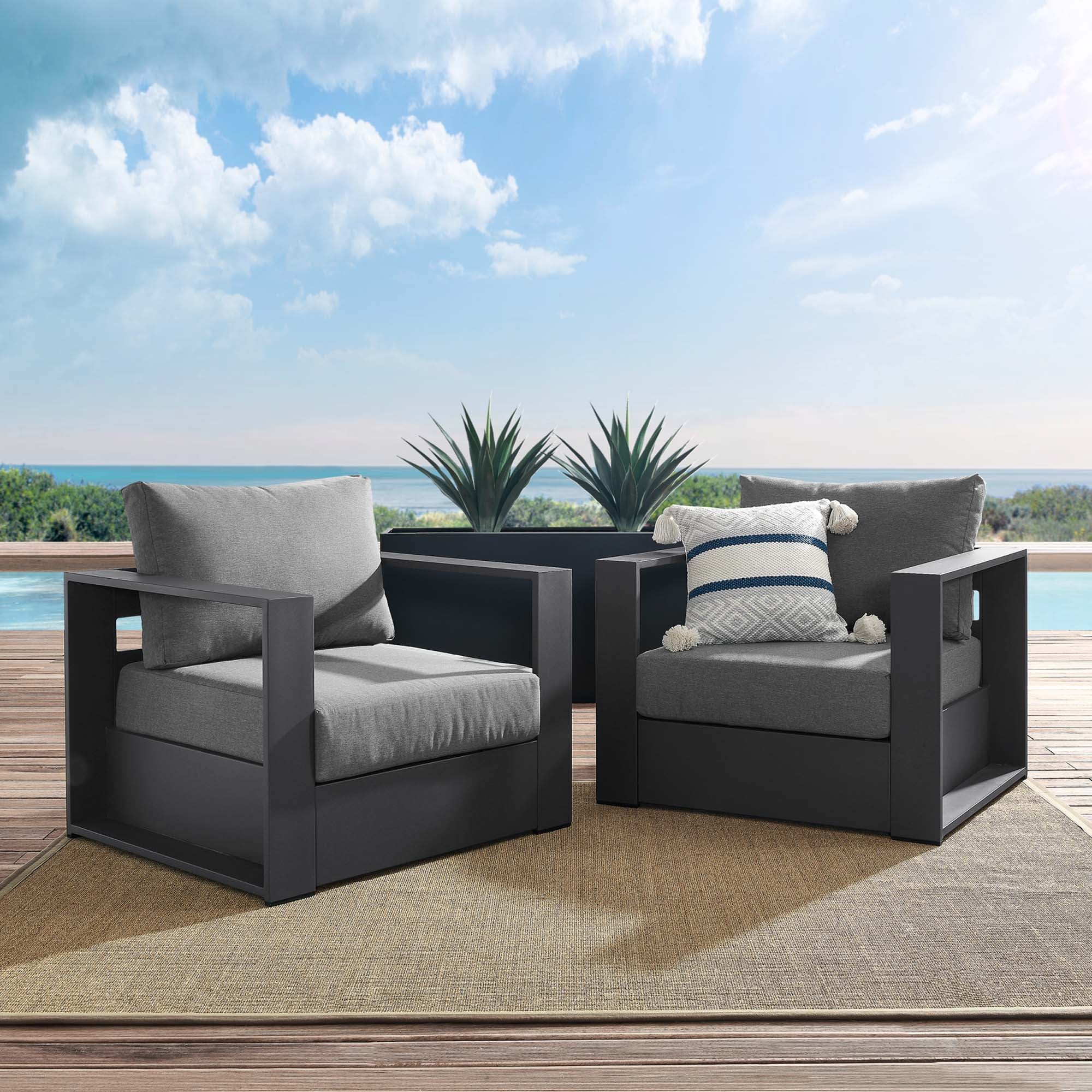 Tahoe 2-Piece Outdoor Patio Powder-Coated Aluminum Armchair Set