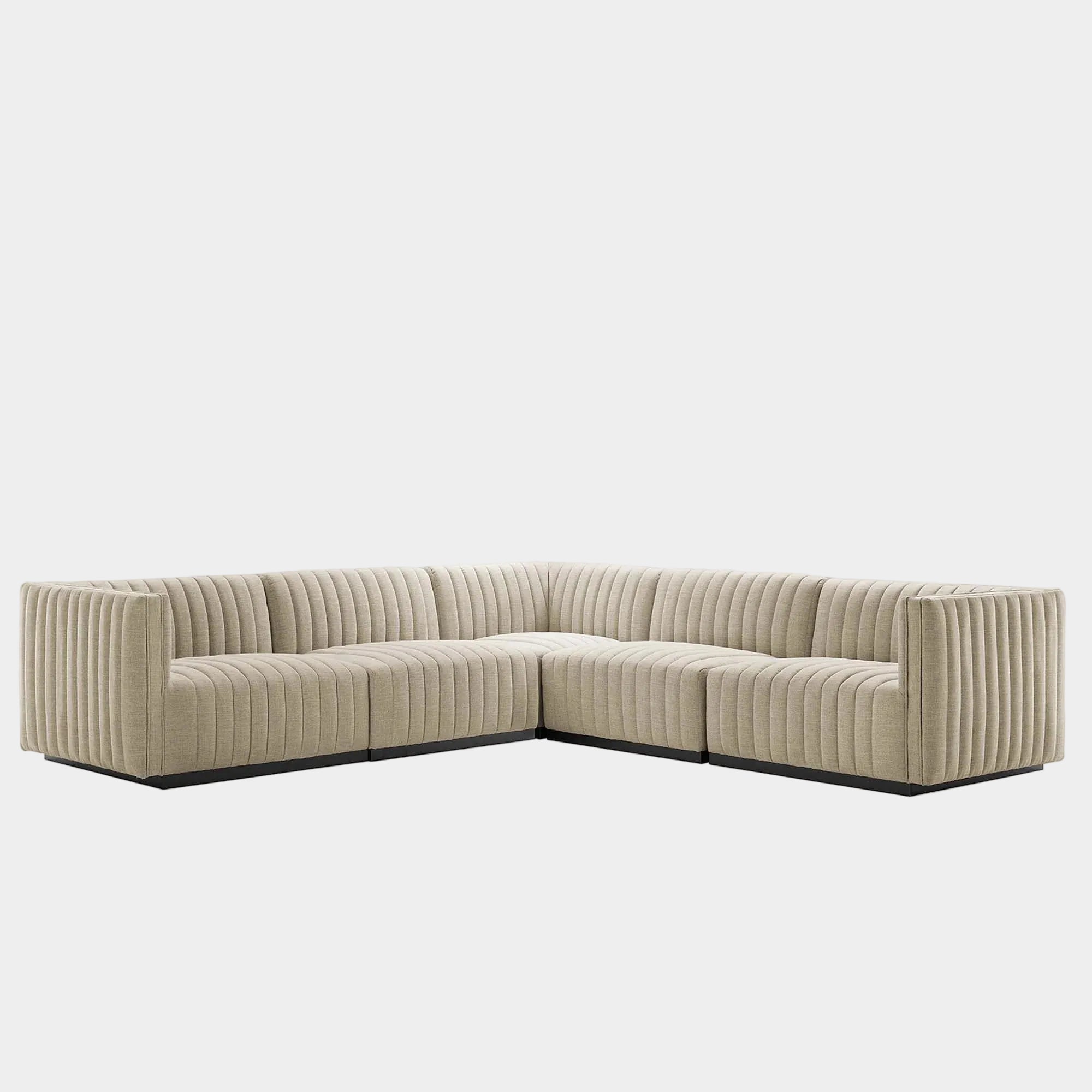 Conjure 5-Piece Channel Tufted Upholstered Fabric L-Shaped Sectional