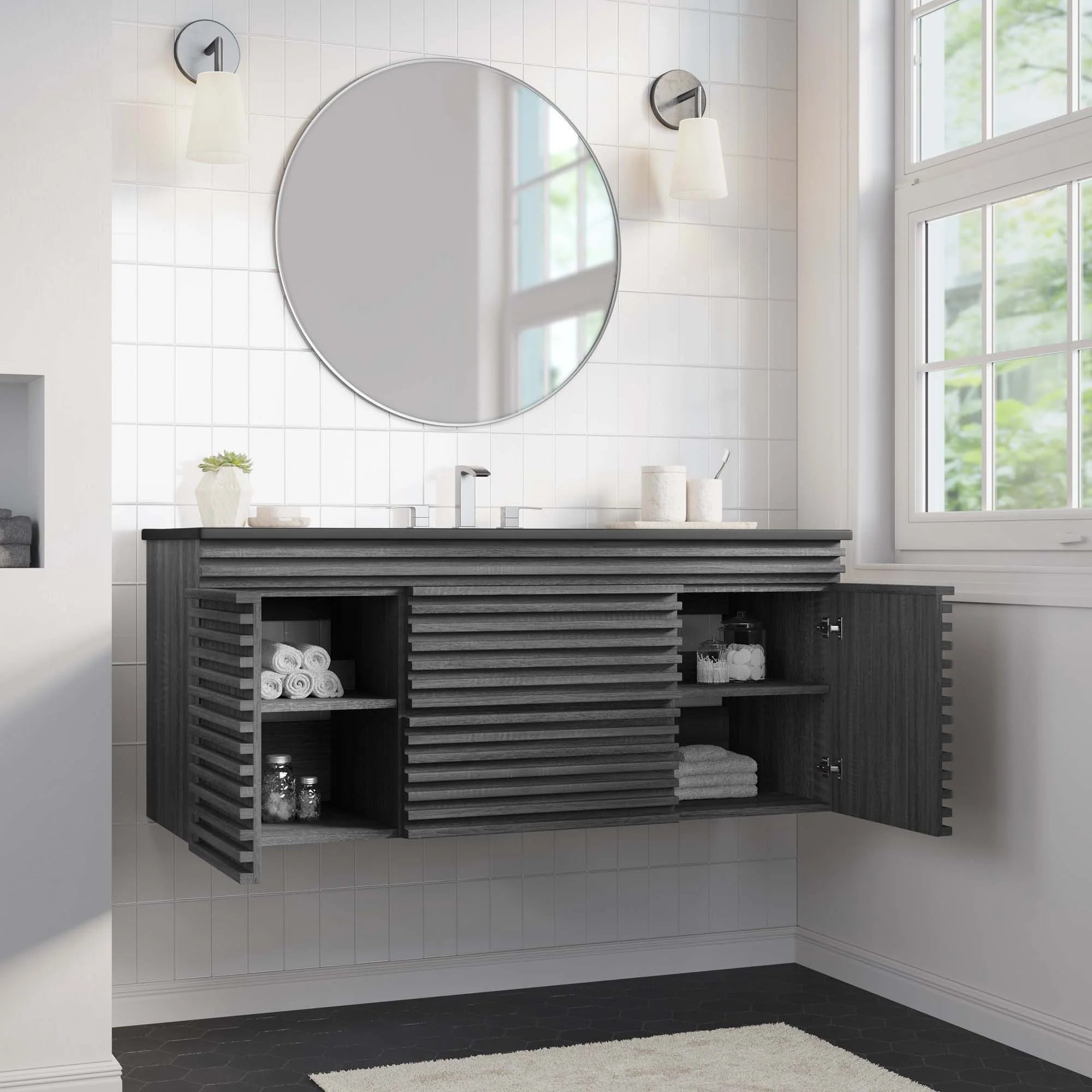 Meuble-lavabo mural pour salle de bain avec lavabo inclus