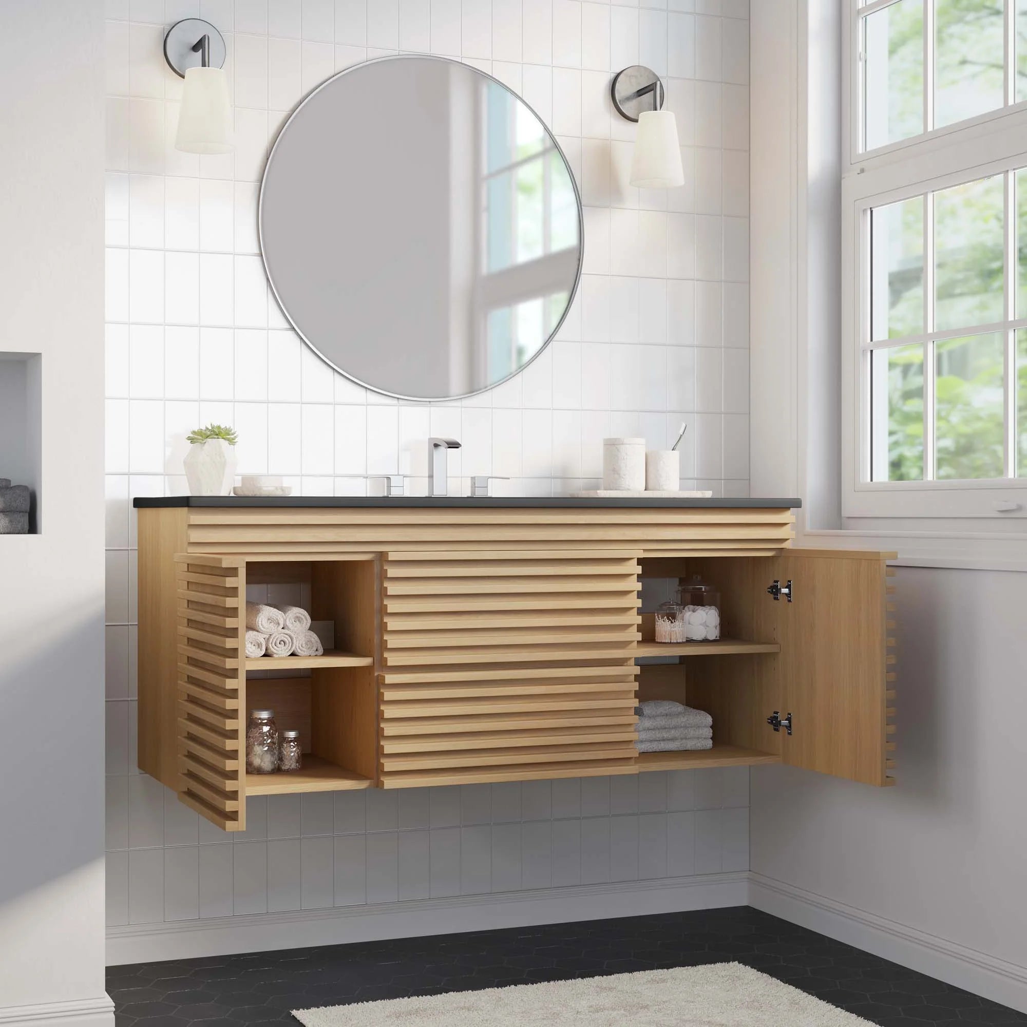 Meuble-lavabo mural pour salle de bain avec lavabo inclus