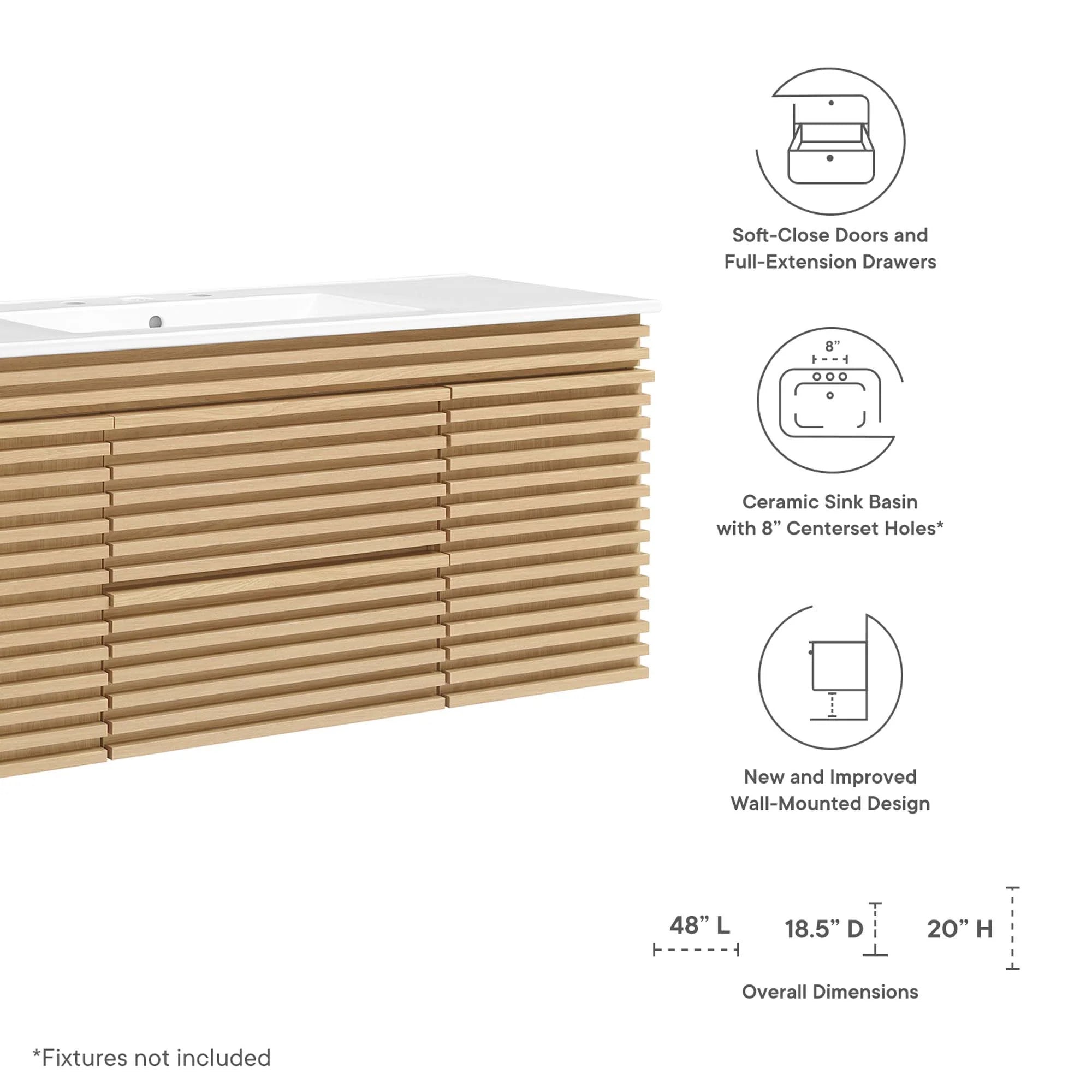 Meuble-lavabo mural pour salle de bain avec lavabo inclus