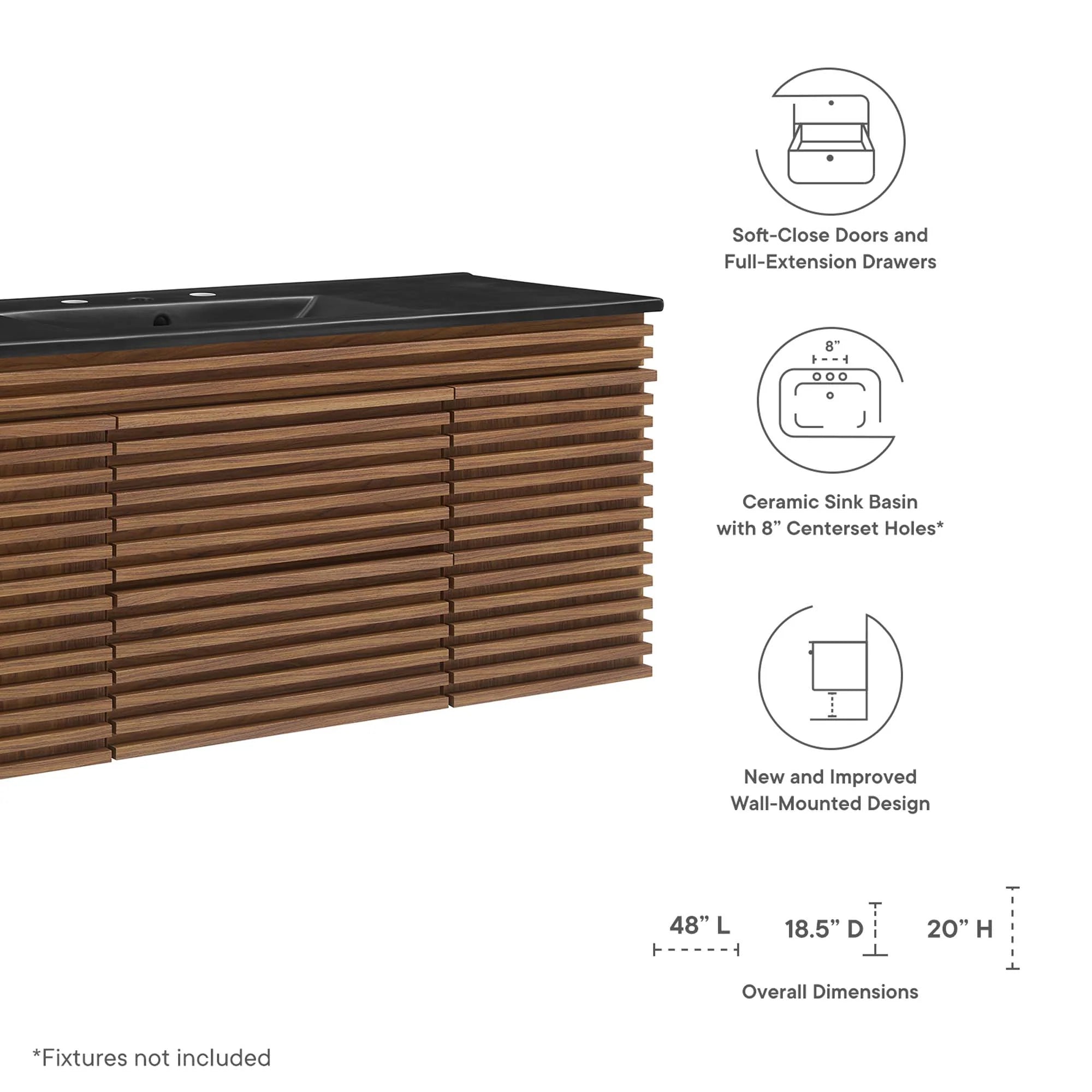 Meuble-lavabo mural pour salle de bain avec lavabo inclus