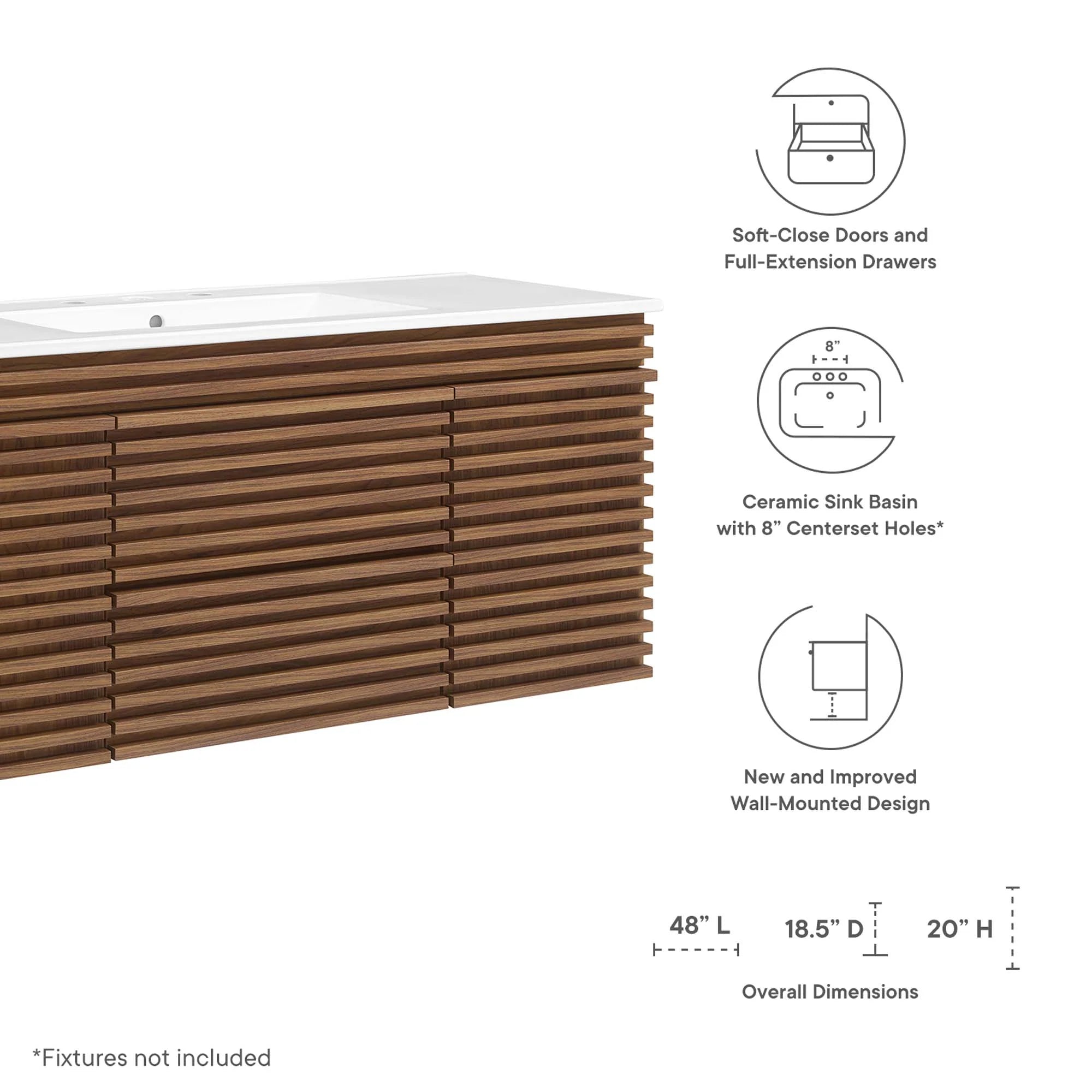 Meuble-lavabo mural pour salle de bain avec lavabo inclus