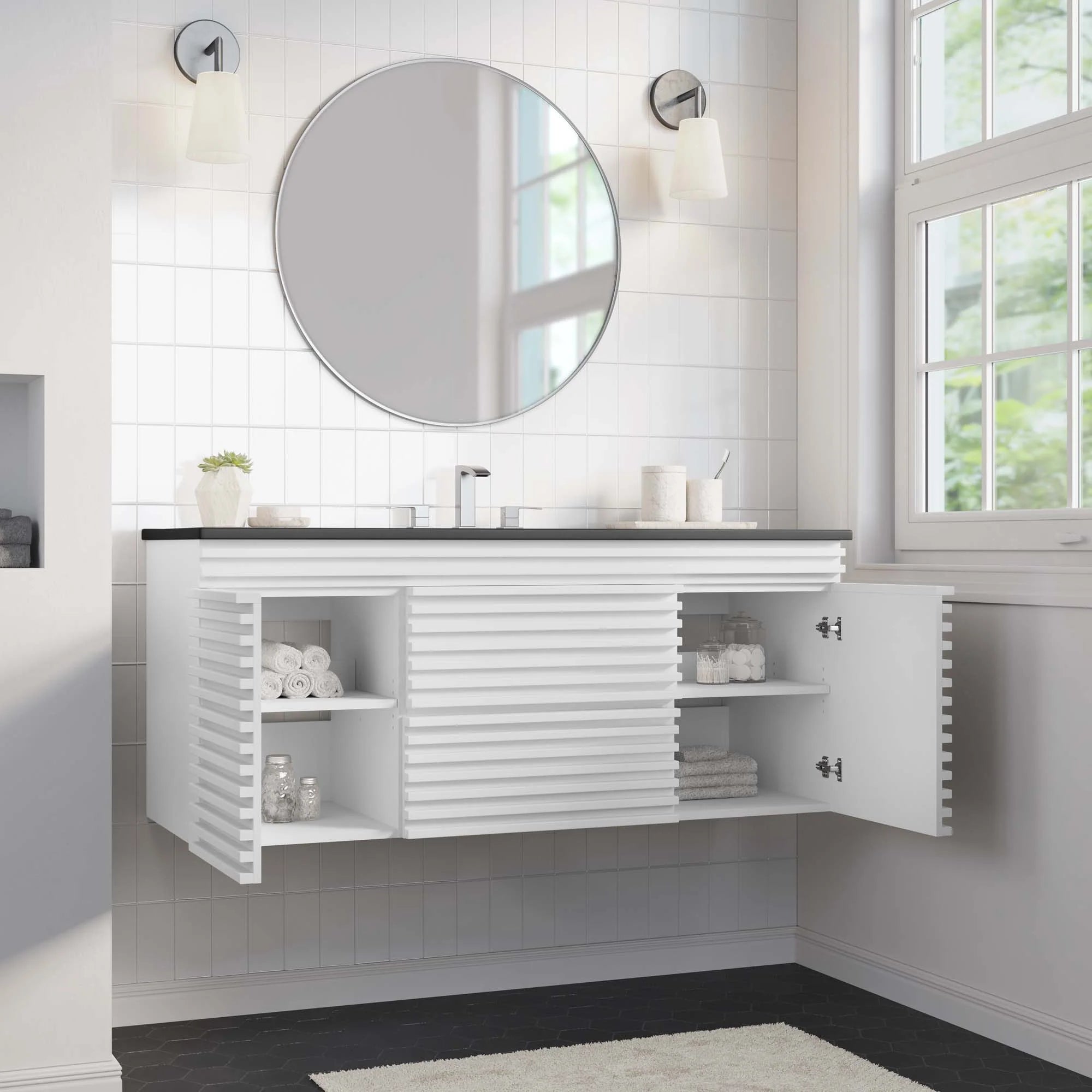 Meuble-lavabo mural pour salle de bain avec lavabo inclus