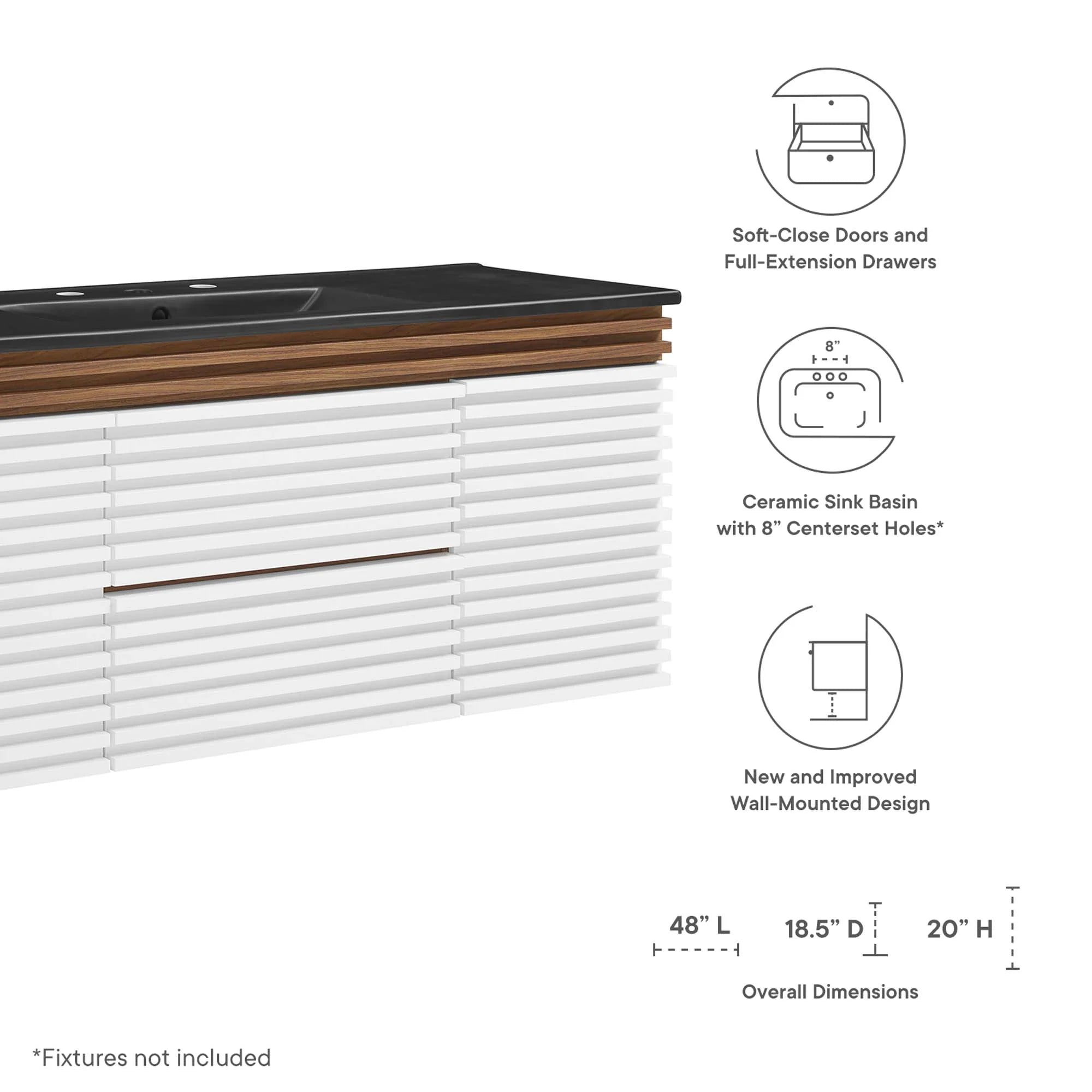 Meuble-lavabo mural pour salle de bain avec lavabo inclus