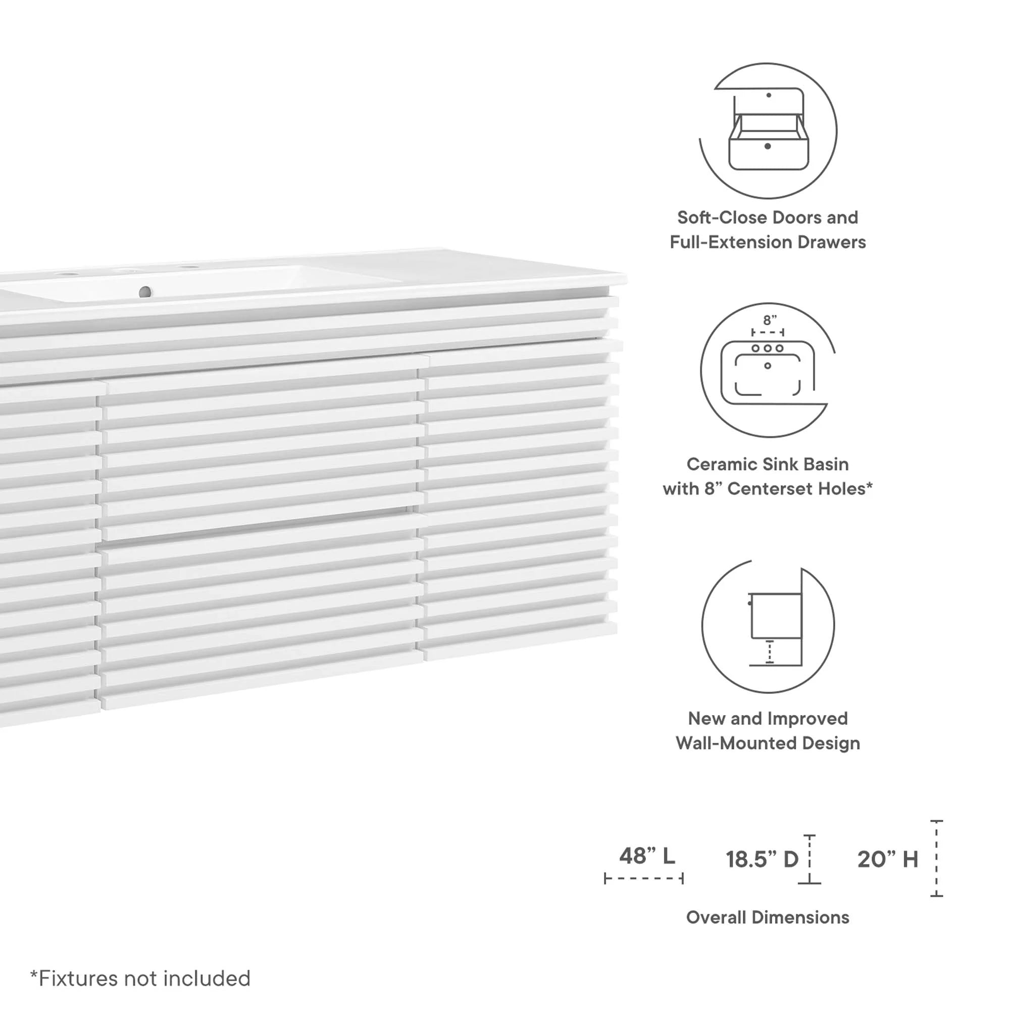 Meuble-lavabo mural pour salle de bain avec lavabo inclus