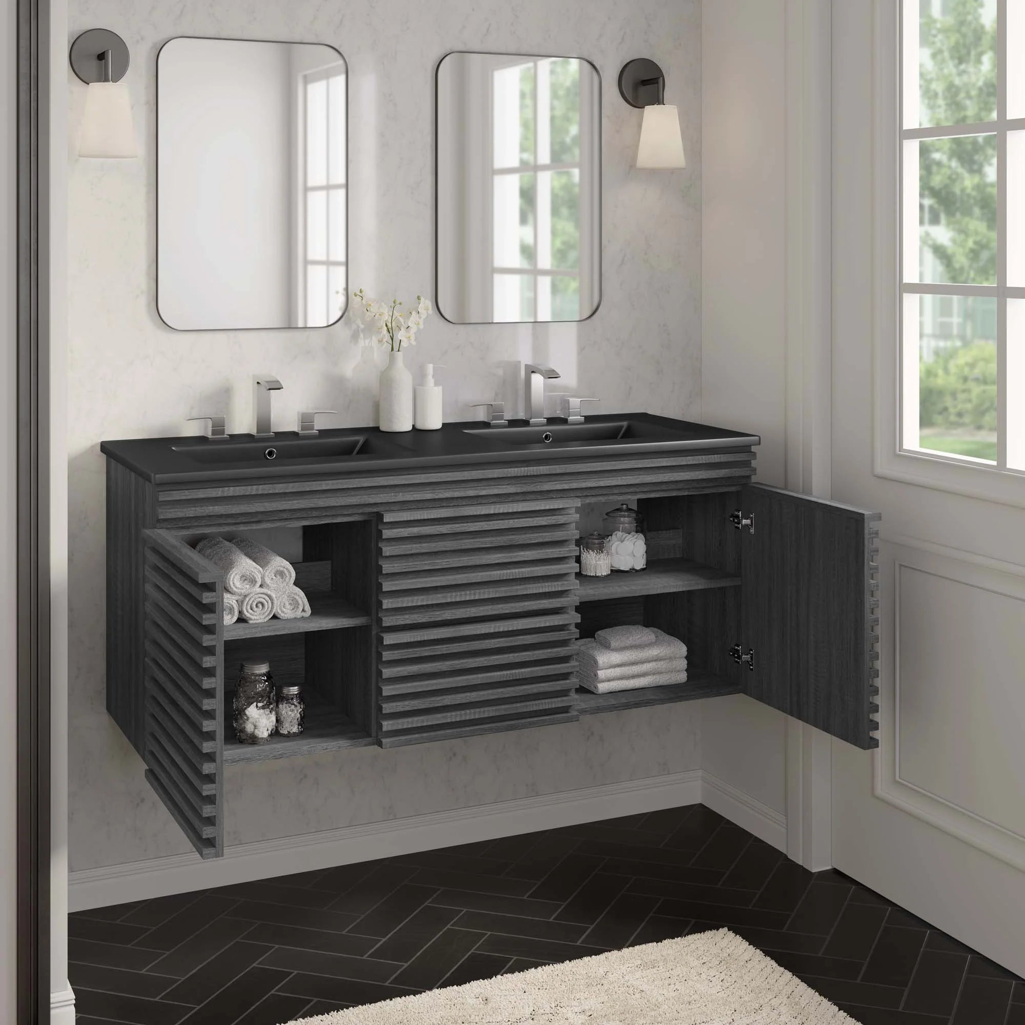 Meuble-lavabo mural pour salle de bain avec lavabo inclus