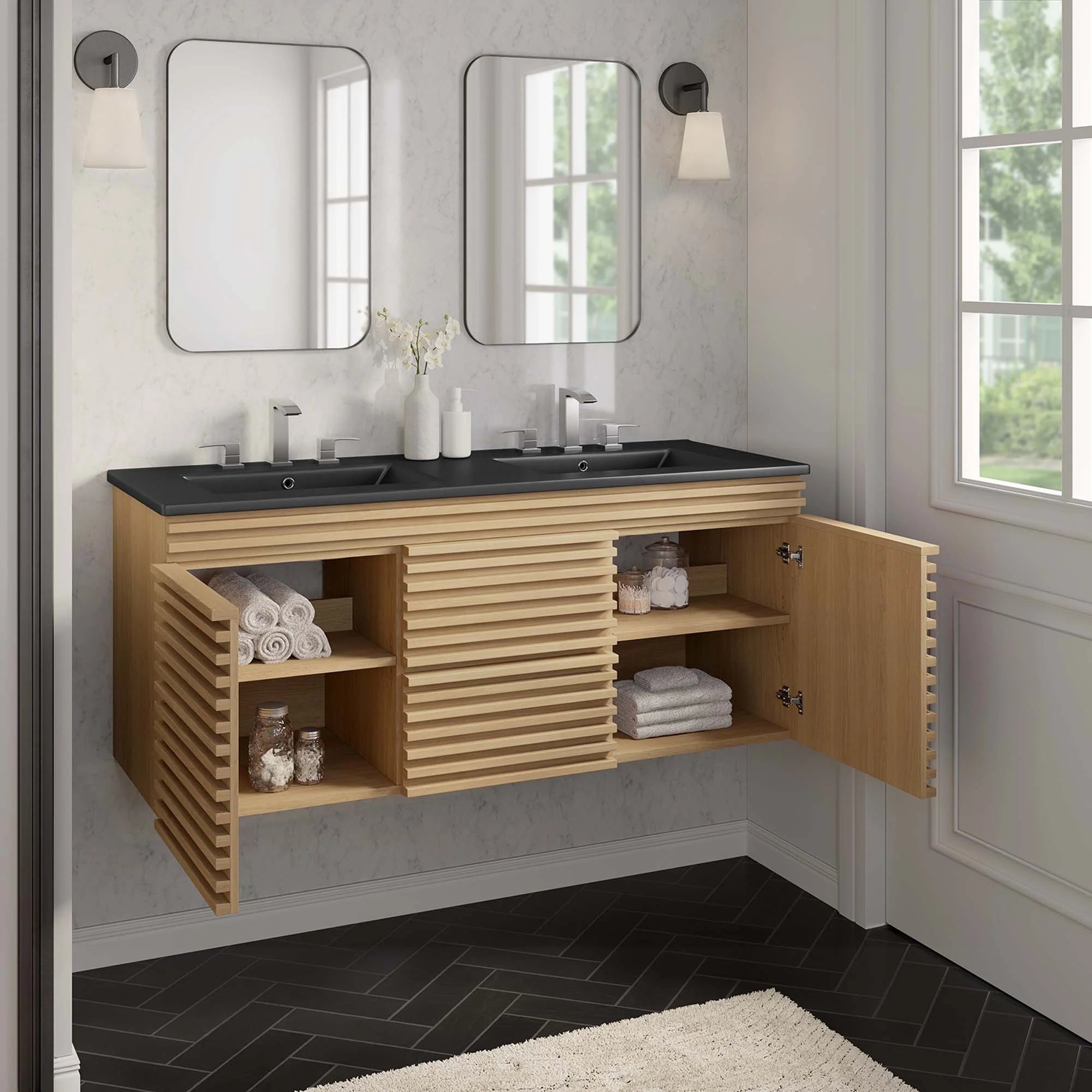 Meuble-lavabo mural pour salle de bain avec lavabo inclus