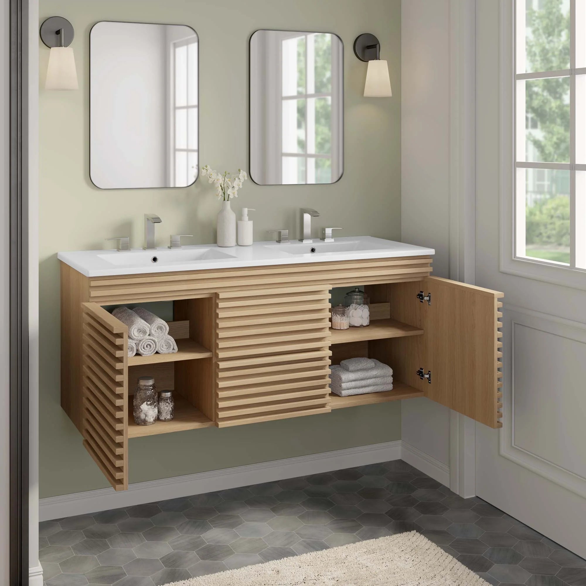 Meuble-lavabo mural pour salle de bain avec lavabo inclus