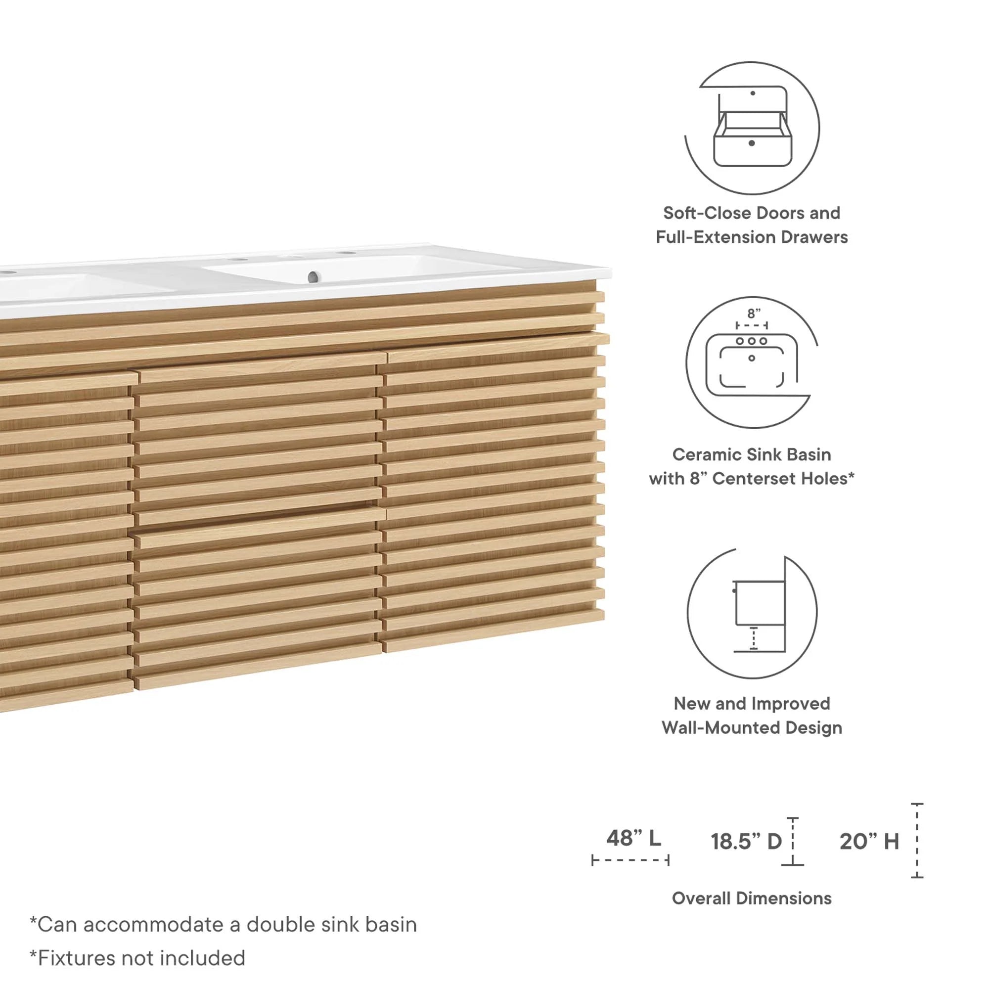 Meuble-lavabo mural pour salle de bain avec lavabo inclus