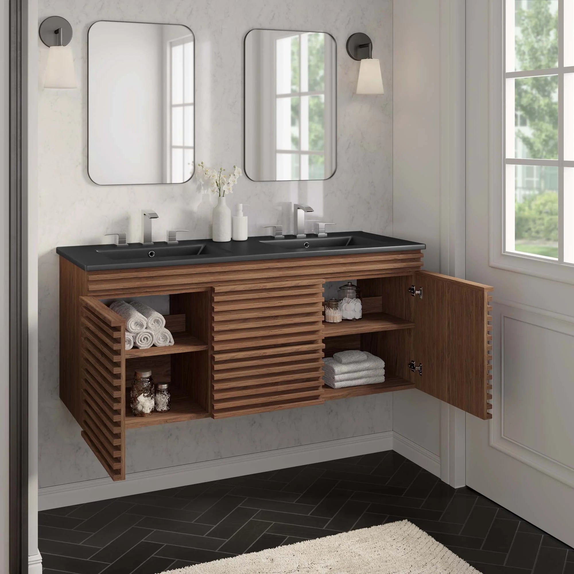 Meuble-lavabo mural pour salle de bain avec lavabo inclus