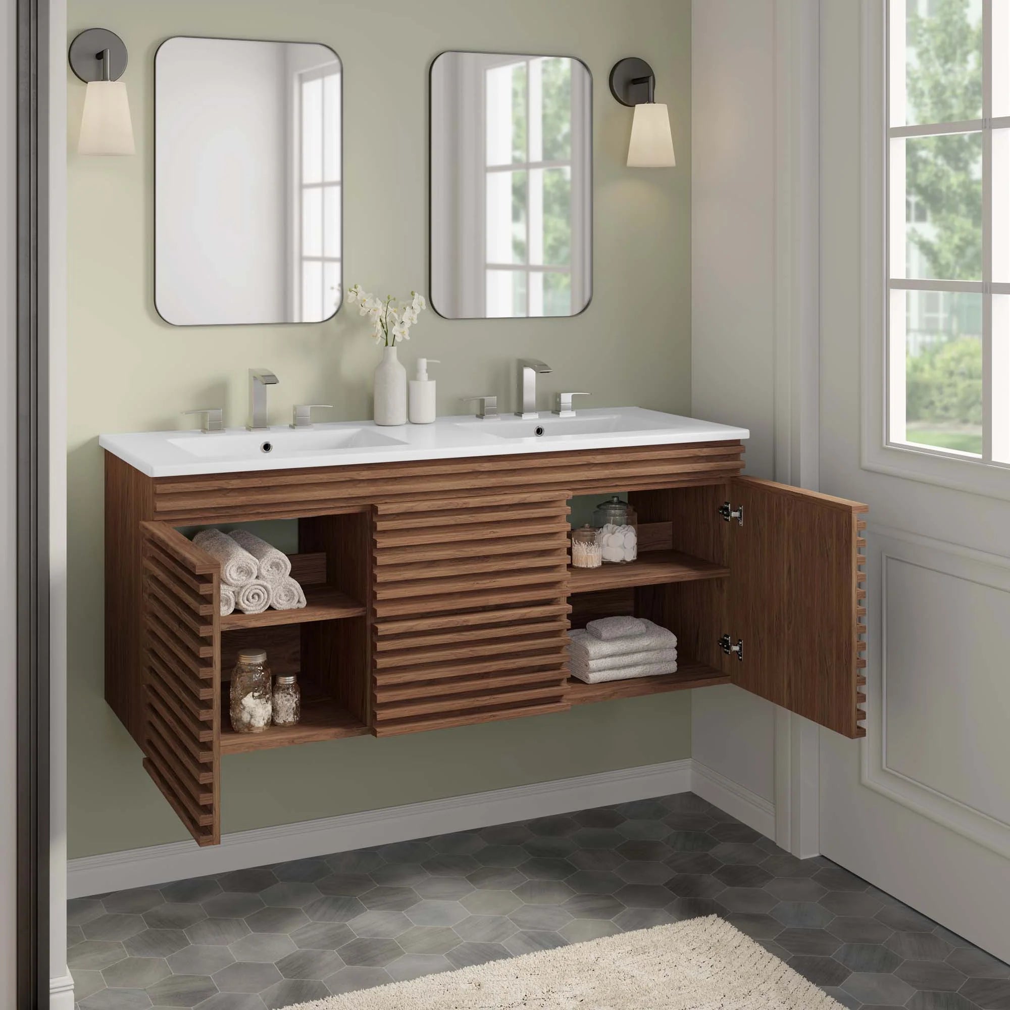 Meuble-lavabo mural pour salle de bain avec lavabo inclus