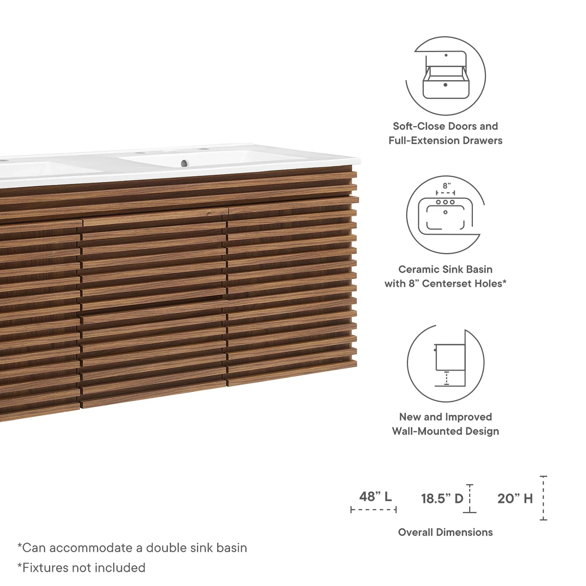 Meuble-lavabo mural pour salle de bain avec lavabo inclus