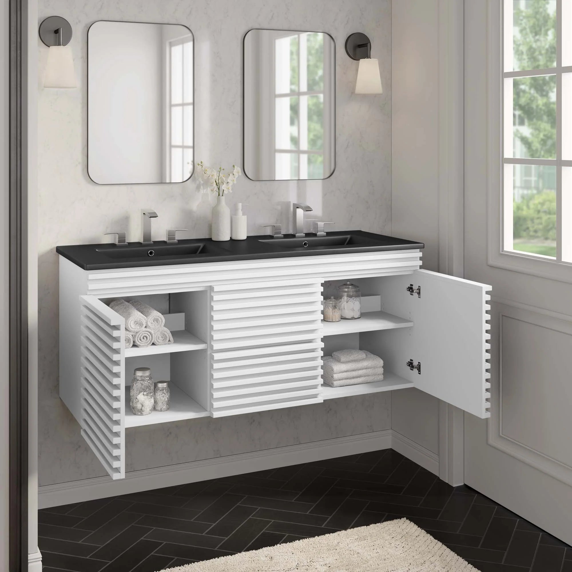 Meuble-lavabo mural pour salle de bain avec lavabo inclus