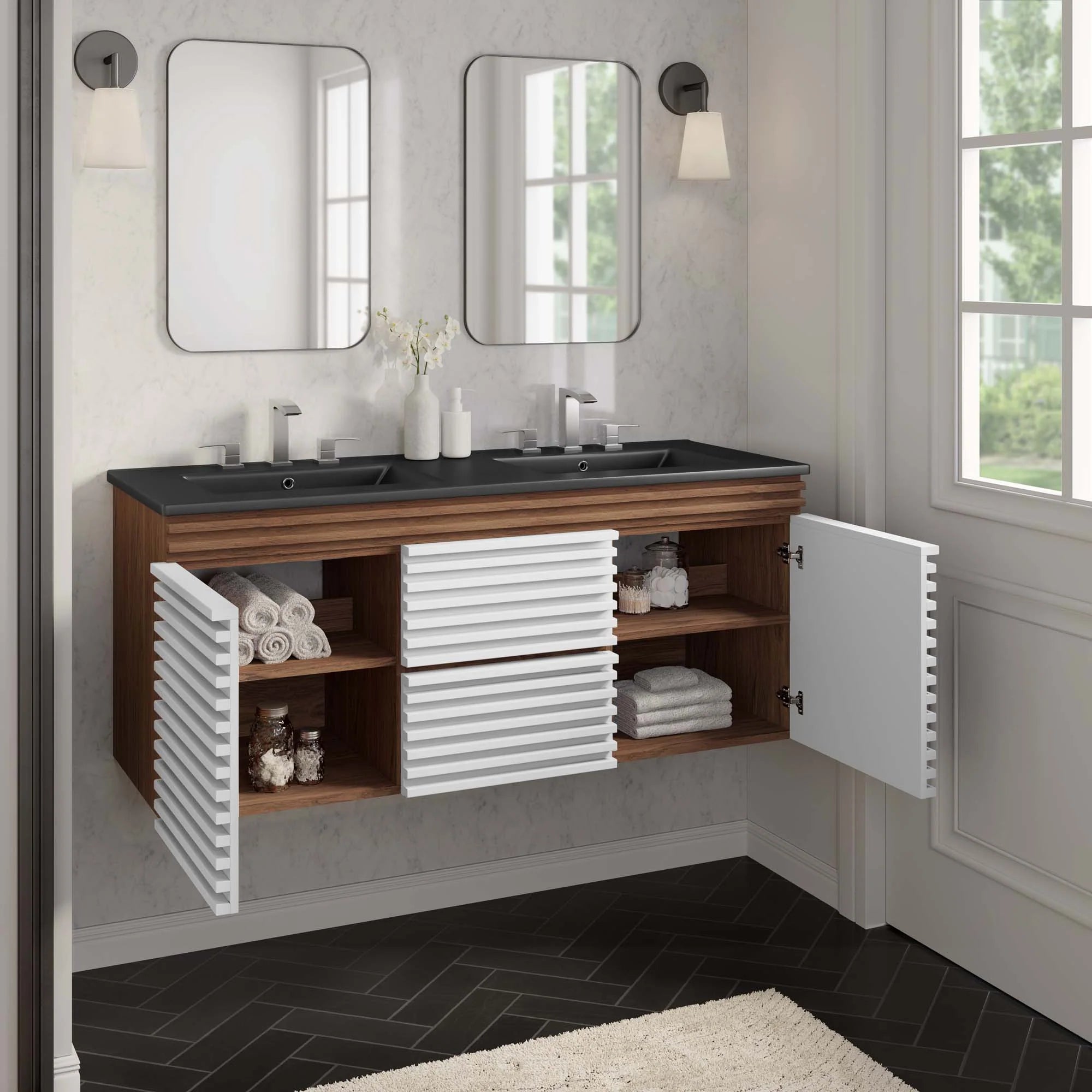 Meuble-lavabo mural pour salle de bain avec lavabo inclus