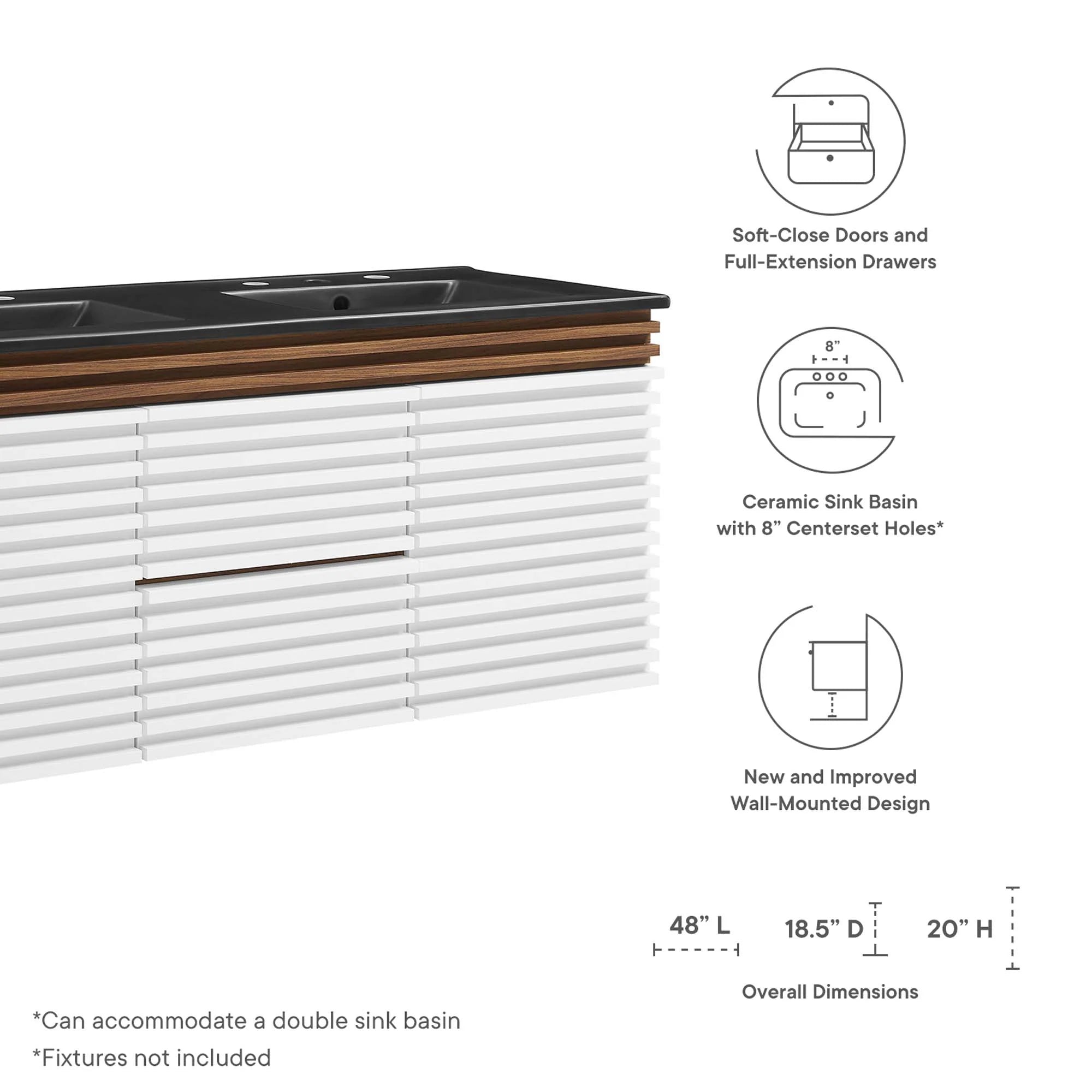 Meuble-lavabo mural pour salle de bain avec lavabo inclus