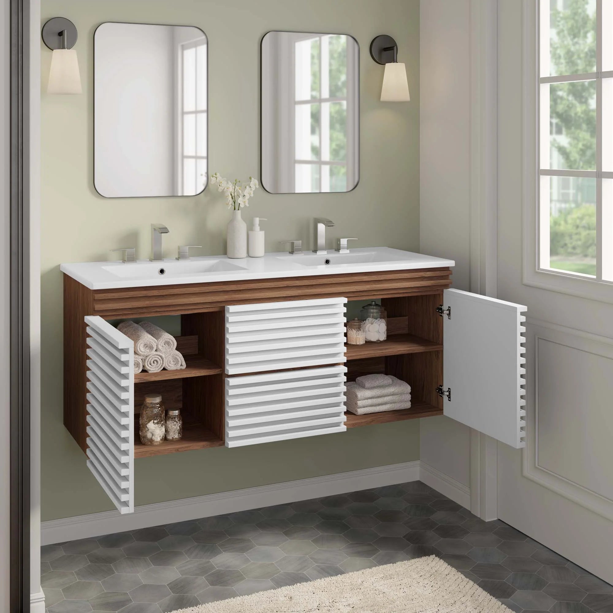 Meuble-lavabo mural pour salle de bain avec lavabo inclus