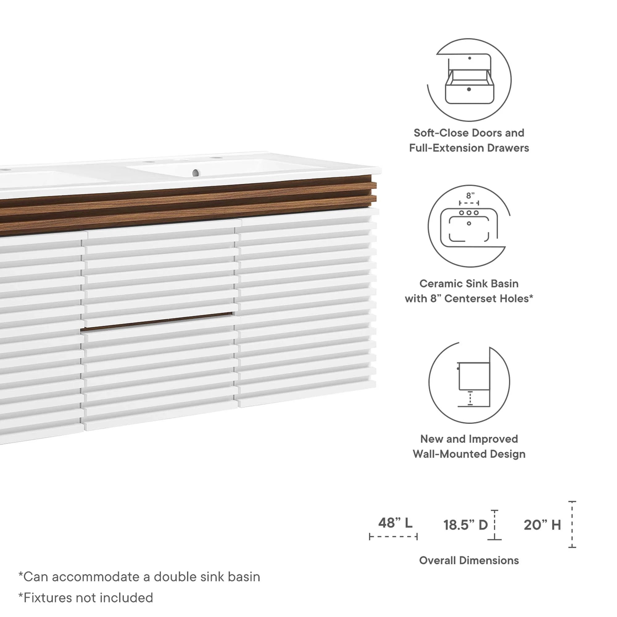 Meuble-lavabo mural pour salle de bain avec lavabo inclus