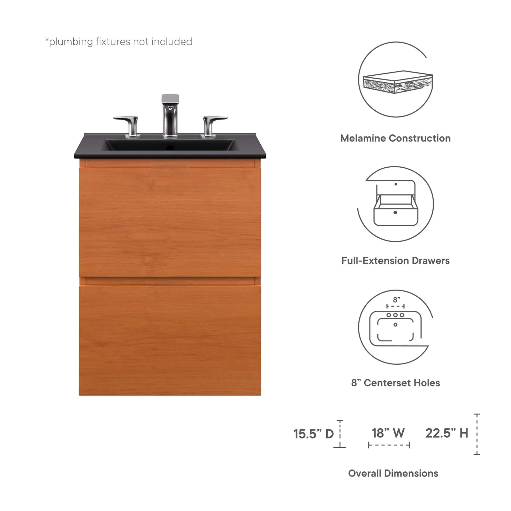 Meuble-lavabo mural panoramique pour salle de bain inclus