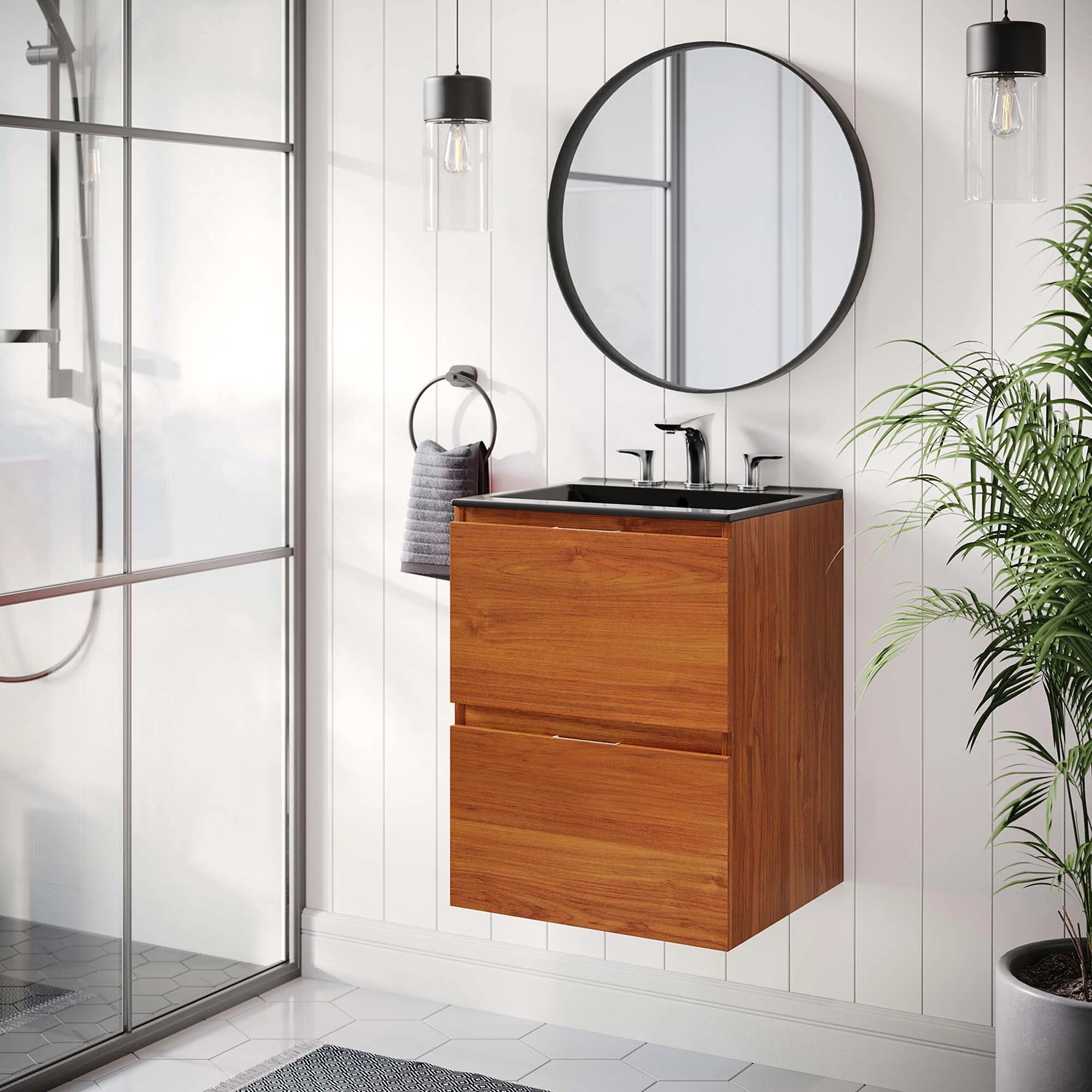 Meuble-lavabo mural panoramique pour salle de bain inclus