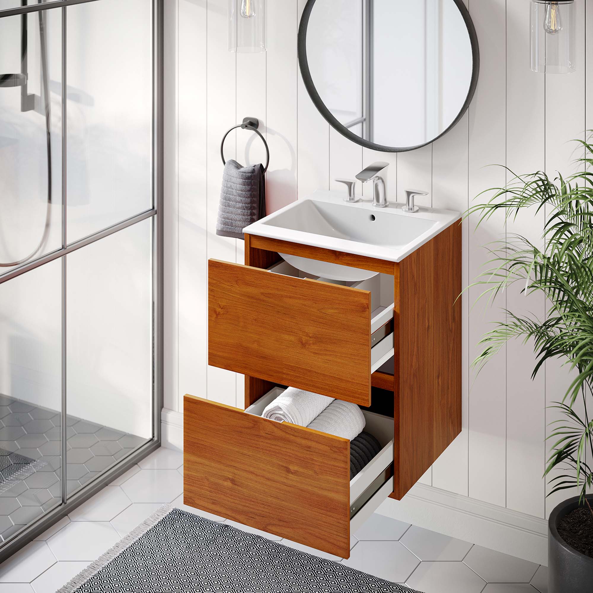 Meuble-lavabo mural panoramique pour salle de bain inclus