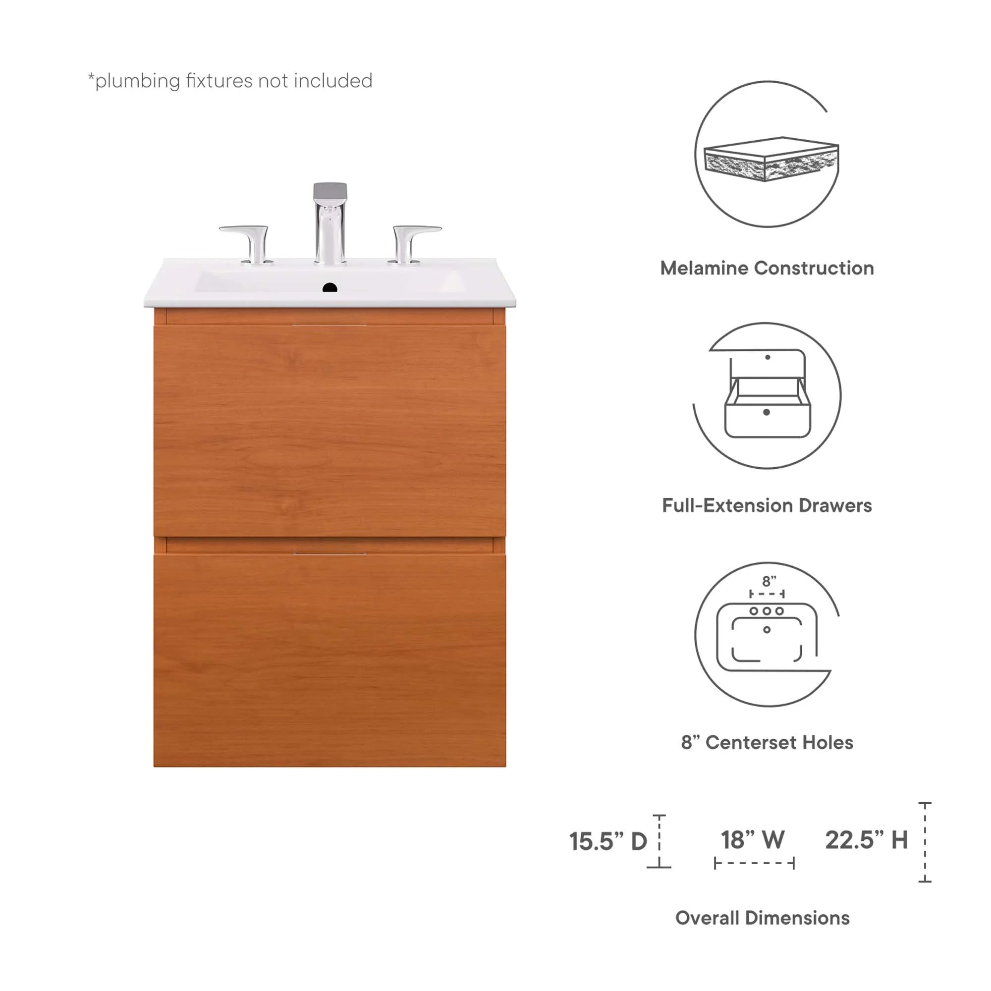Meuble-lavabo mural panoramique pour salle de bain inclus