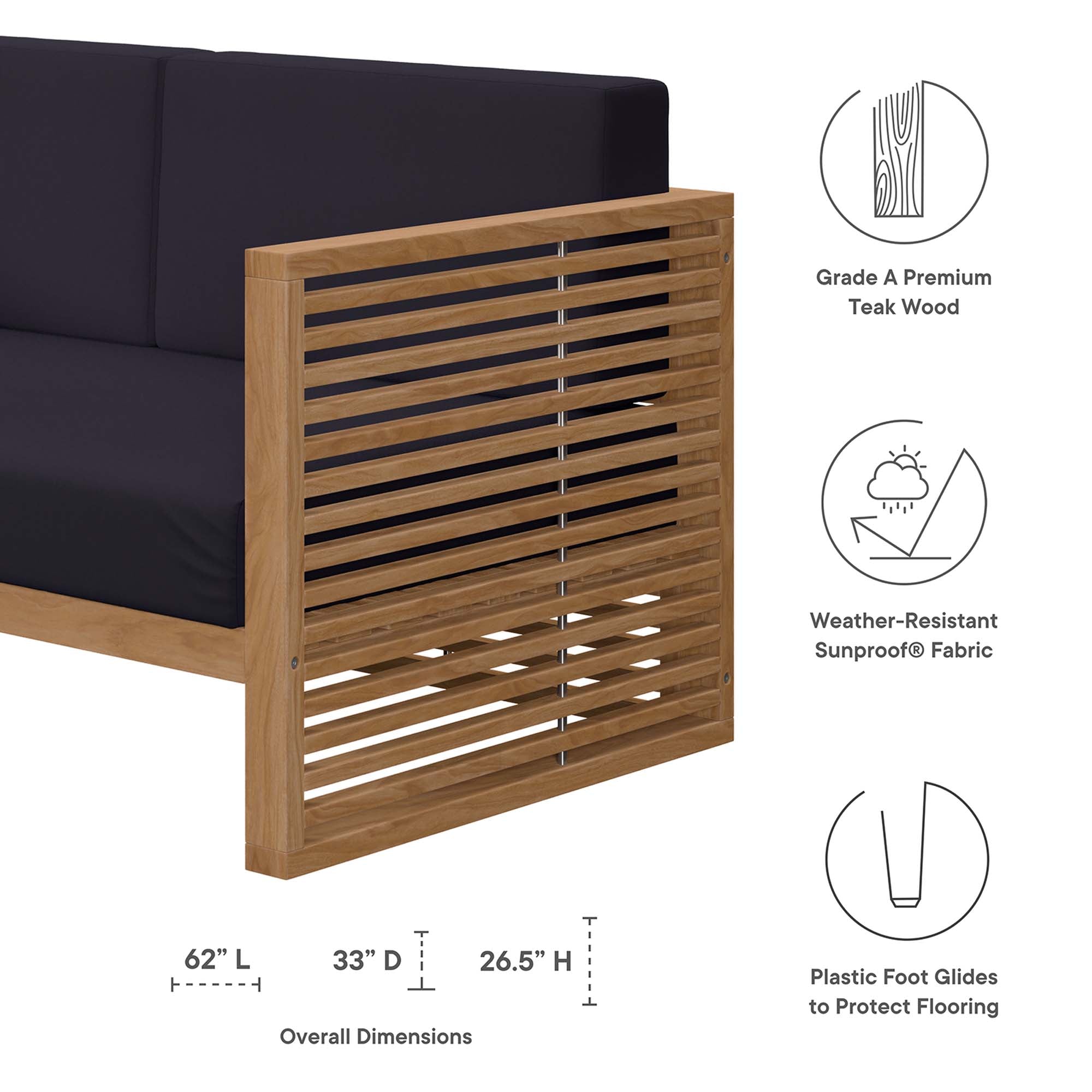 Carlsbad 3-Piece Teak Wood Outdoor Patio Set