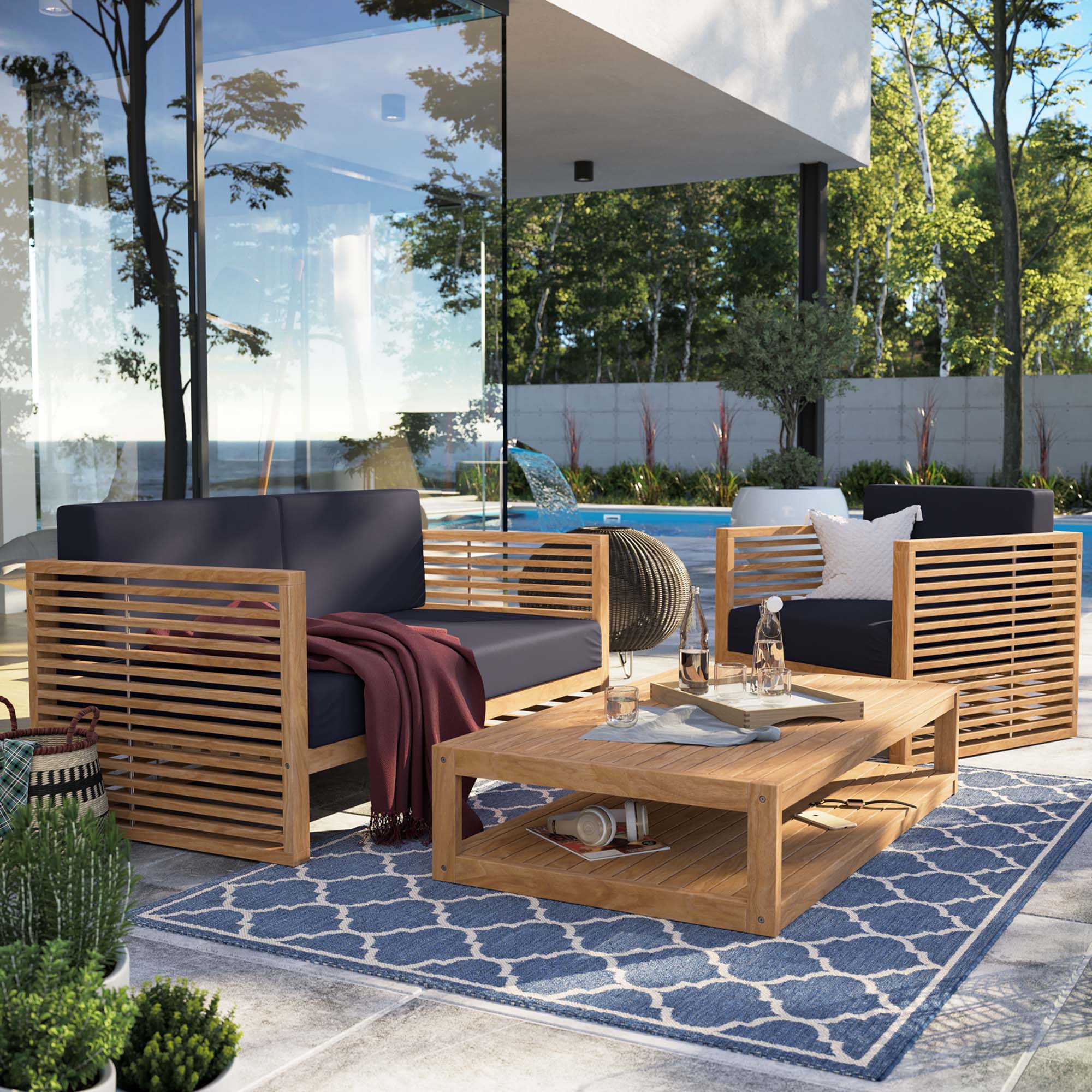 Carlsbad 3-Piece Teak Wood Outdoor Patio Set