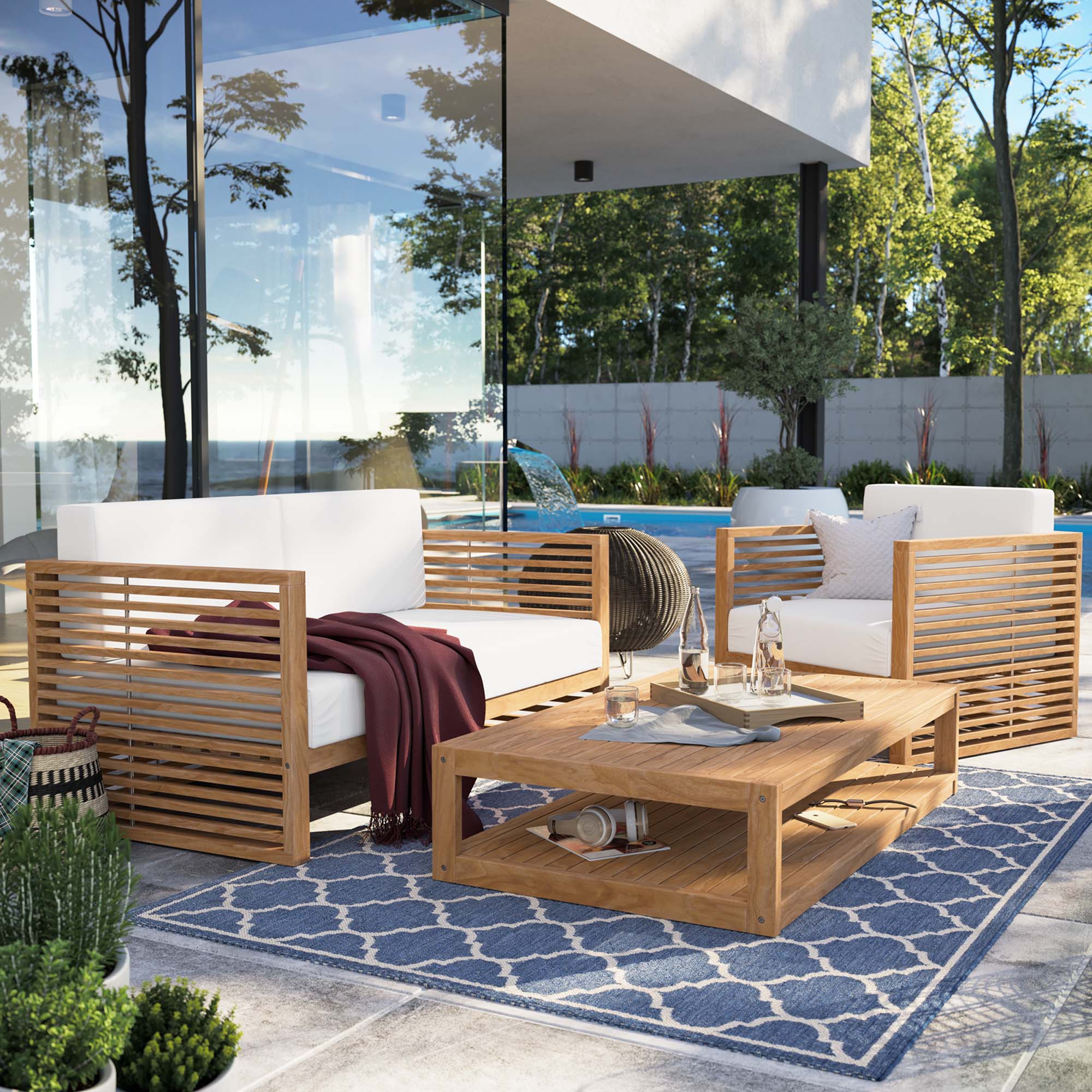 Carlsbad 3-Piece Teak Wood Outdoor Patio Set