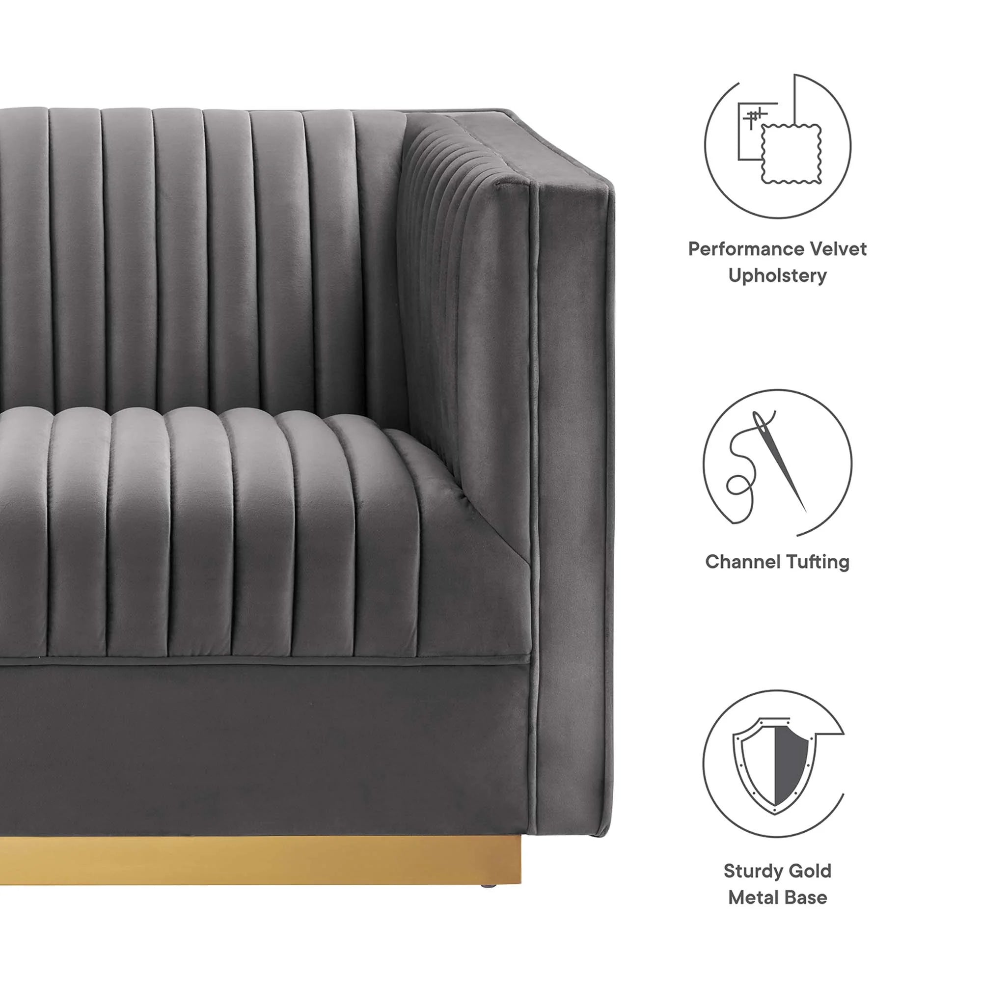 Sanguine 7-Piece Channel Tufted Performance Velvet Left-Facing Modular Sectional Sofa in Gray