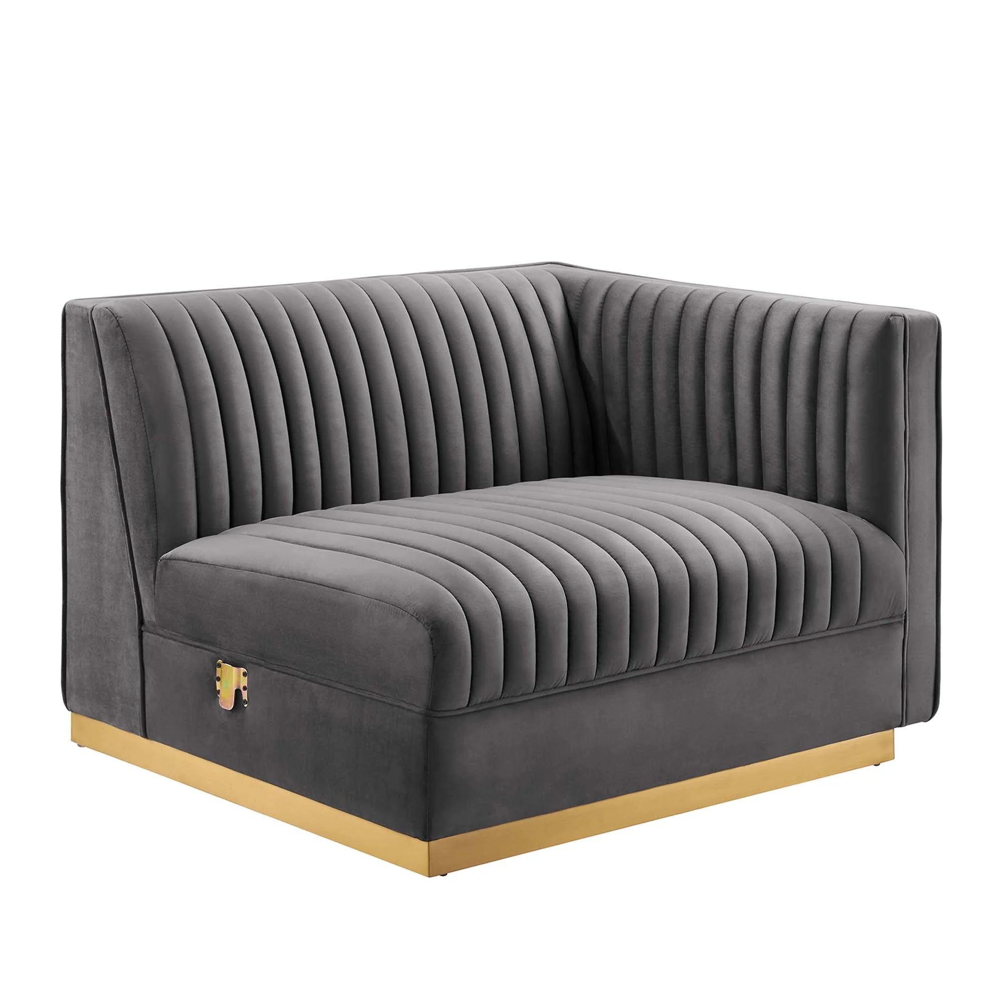 Sanguine 7-Piece Channel Tufted Performance Velvet Left-Facing Modular Sectional Sofa in Gray