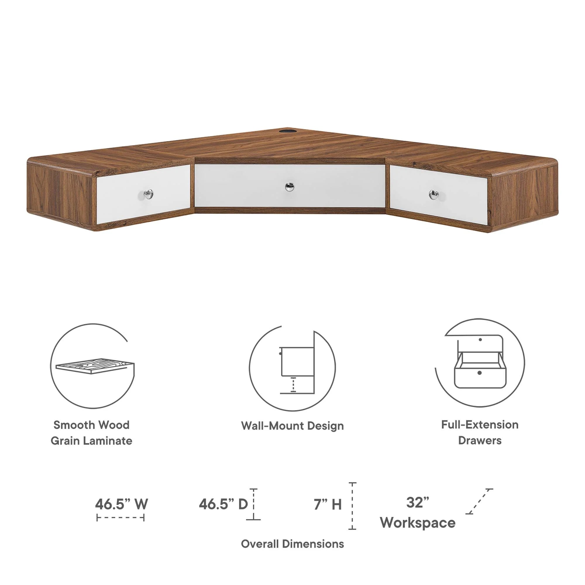 Transmit Wall Mount Corner Walnut Office Desk