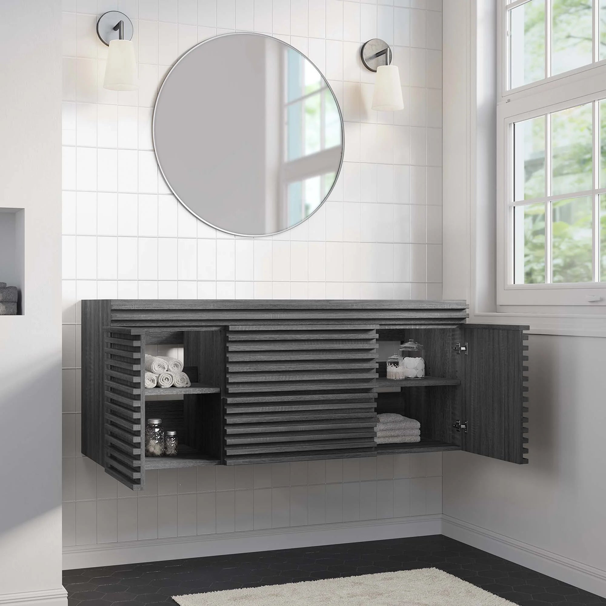 Meuble-lavabo mural pour salle de bain avec lavabo non inclus