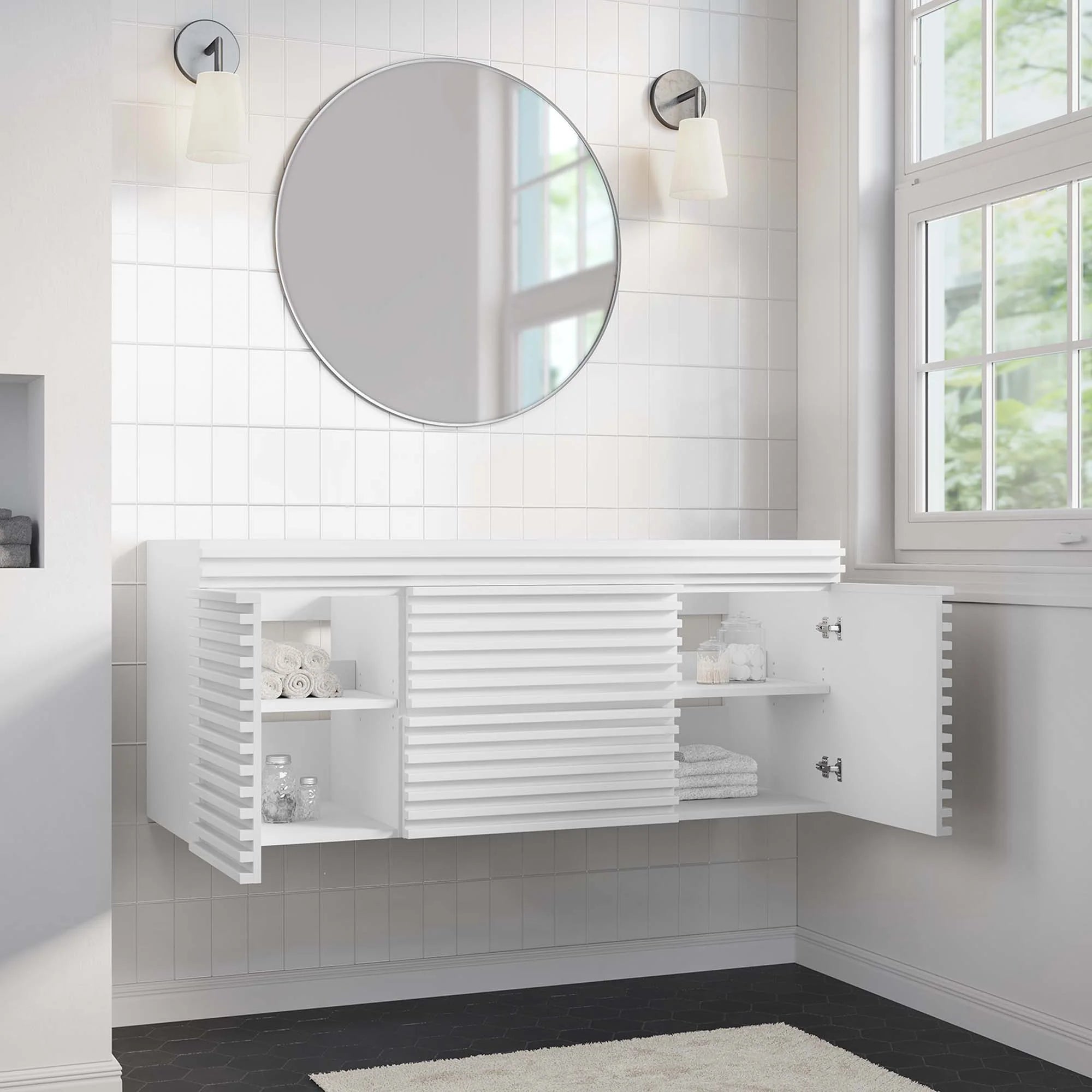 Meuble-lavabo mural pour salle de bain avec lavabo non inclus