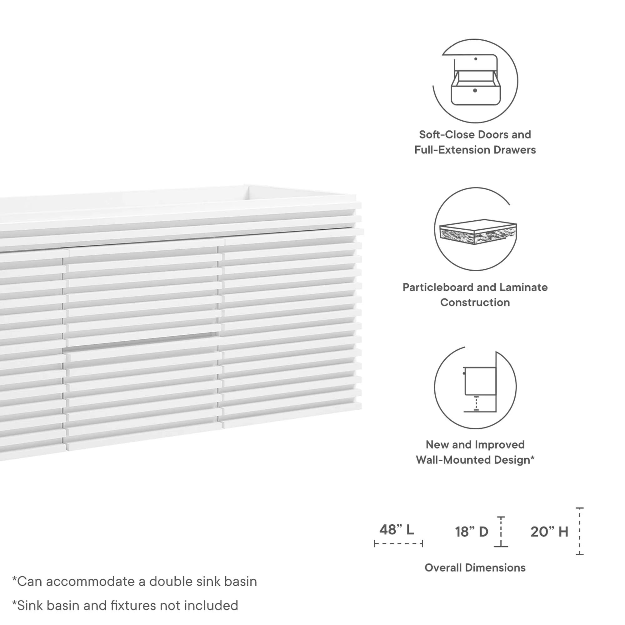 Meuble-lavabo mural pour salle de bain avec lavabo non inclus