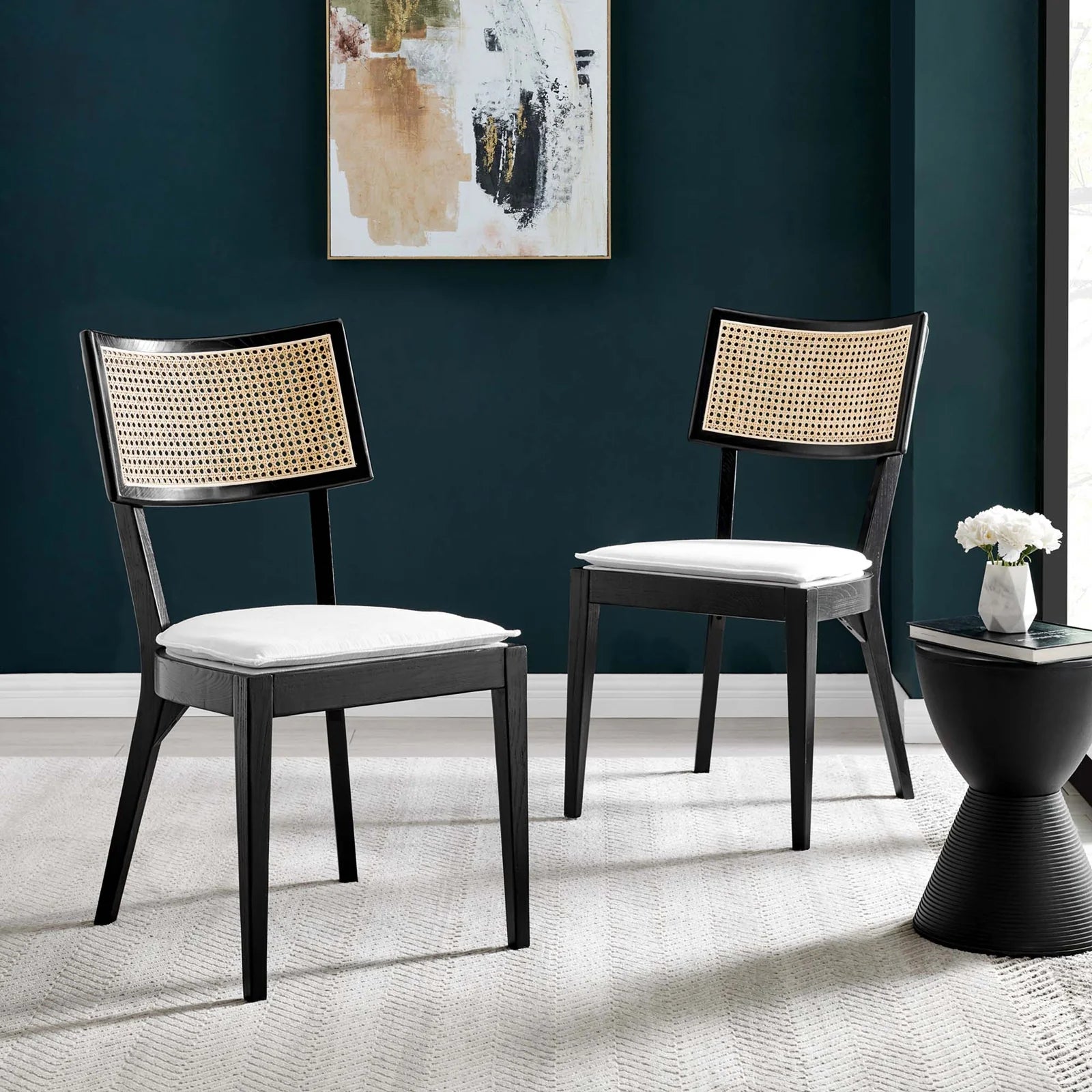 Caledonia Fabric Upholstered Wood Dining Chair Set of 2