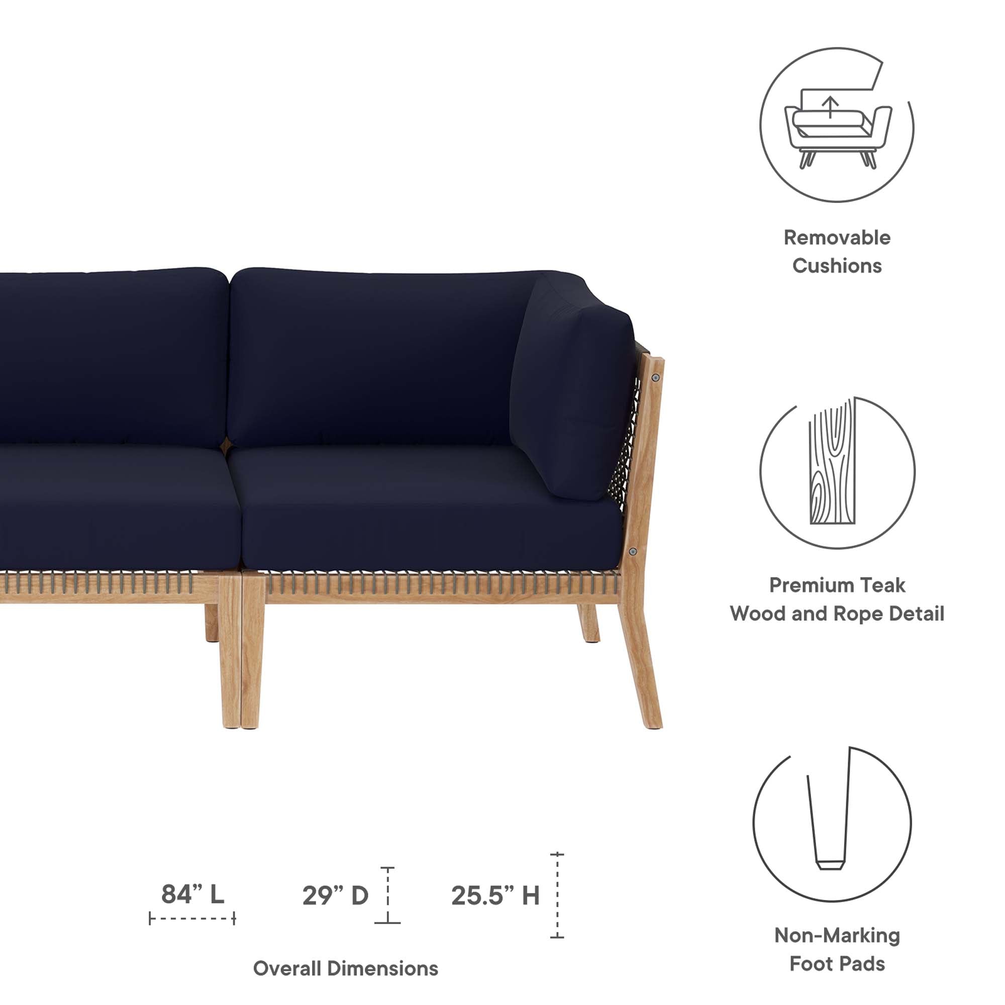 Clearwater Outdoor Patio Teak Wood Sofa