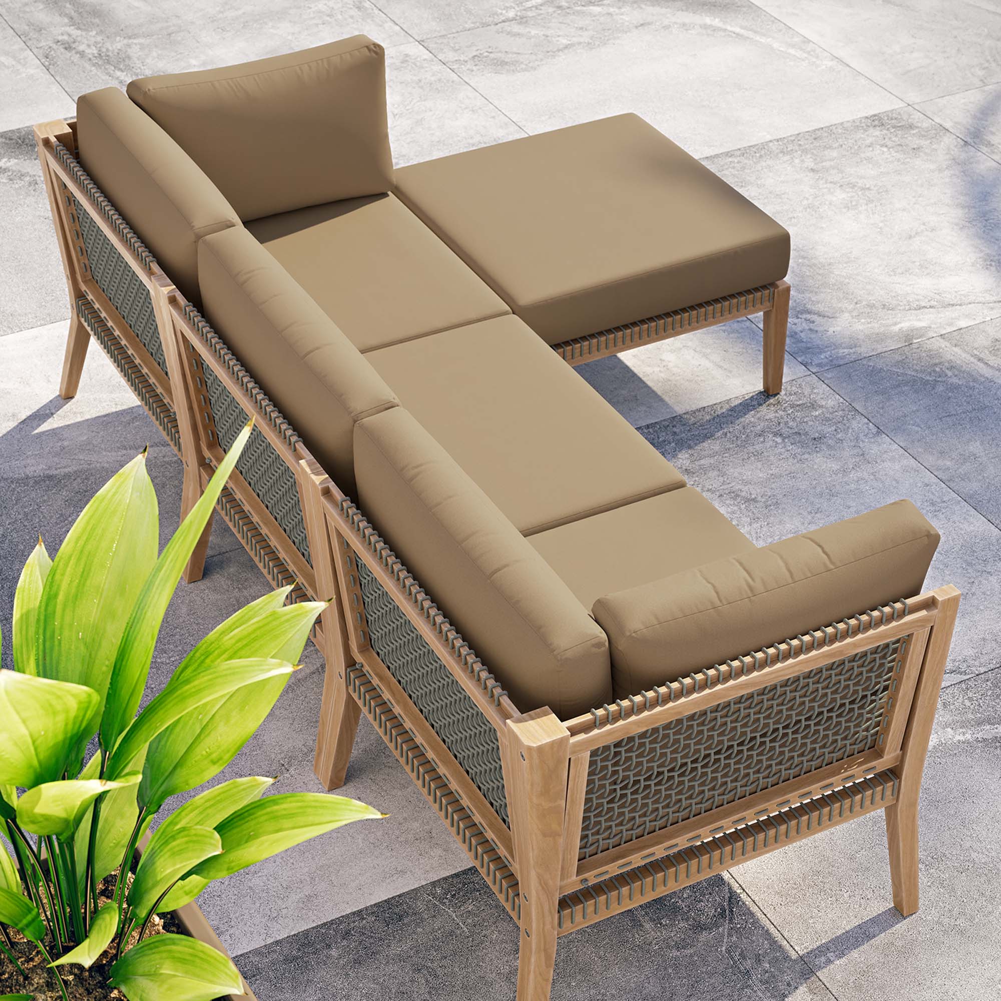 Clearwater 4-Piece Outdoor Patio Teak Wood Sectional Sofa